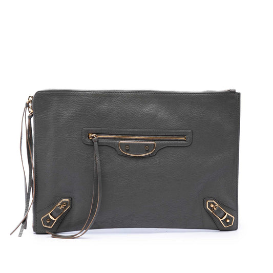 Balenciaga Goatskin Motocross Classic Metallic Edge Clutch