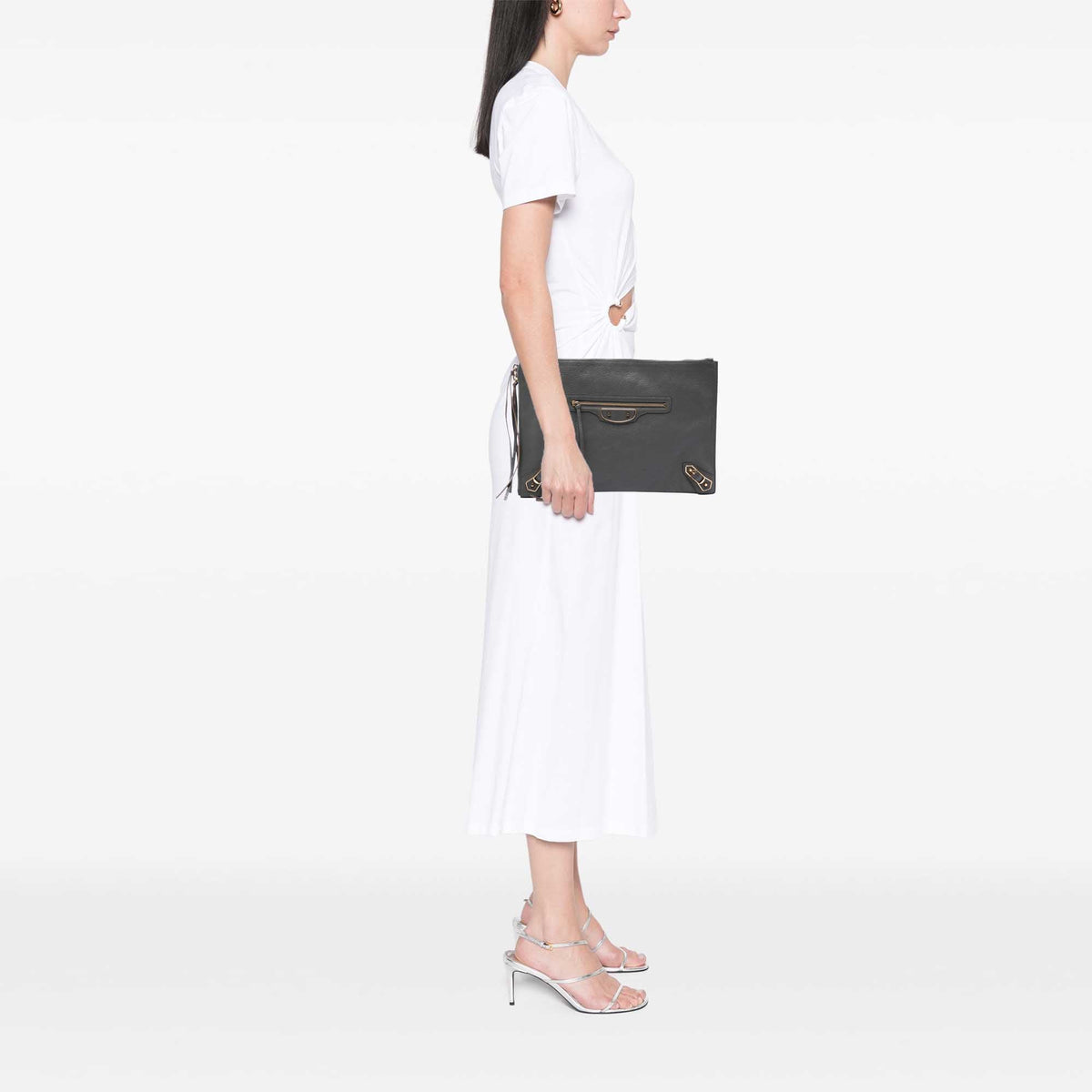Balenciaga Goatskin Motocross Classic Metallic Edge Clutch