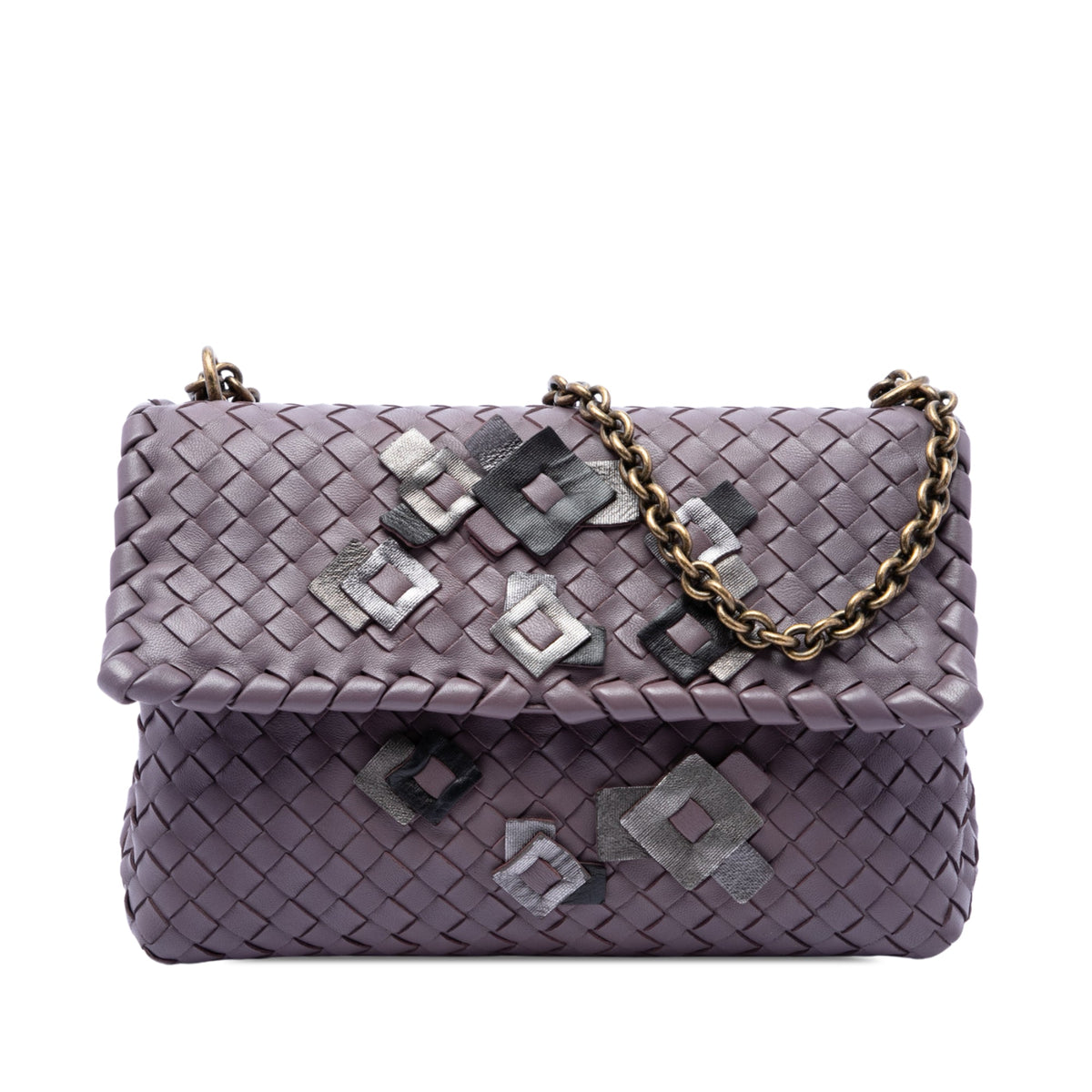 Bottega Veneta Small Nappa Intrecciato Embroidered Olimpia Shoulder Bag — Purple