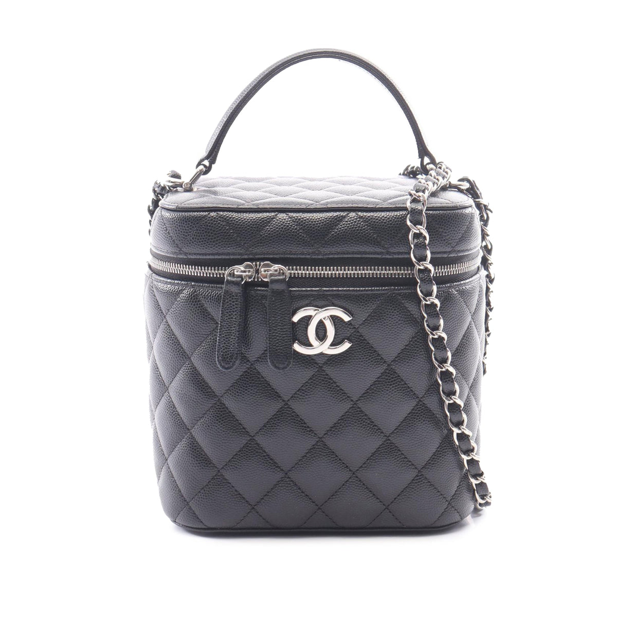 Chanel CC Quilted Caviar Top Handle Vanity with Chain
