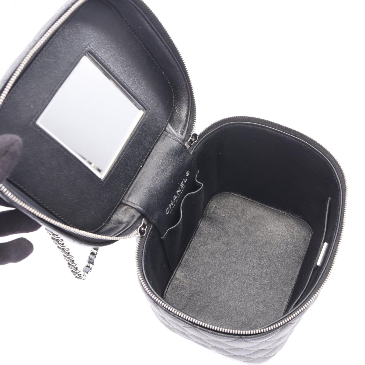 Chanel CC Quilted Caviar Top Handle Vanity with Chain
