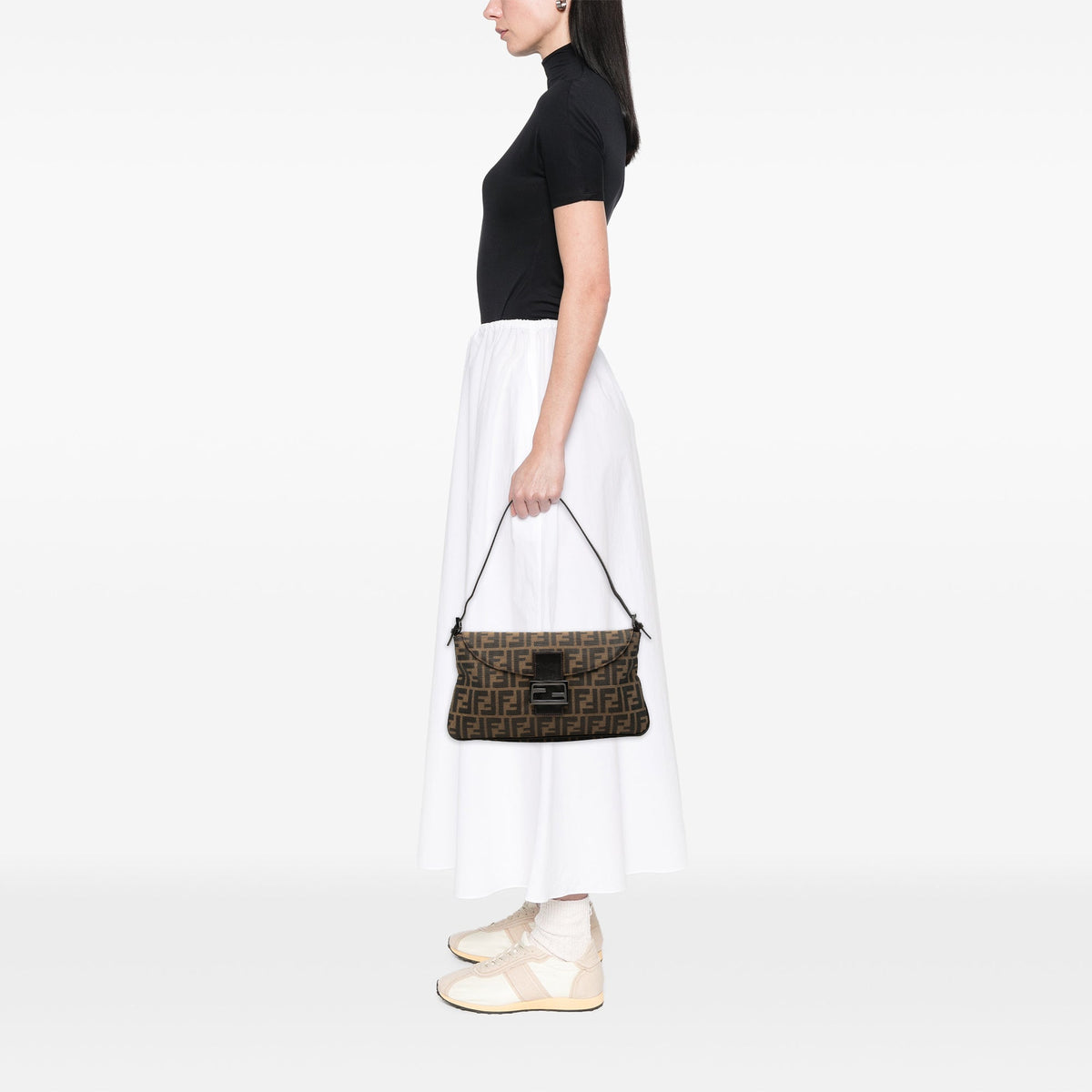 Fendi Zucca Canvas Double Flap Shoulder Bag