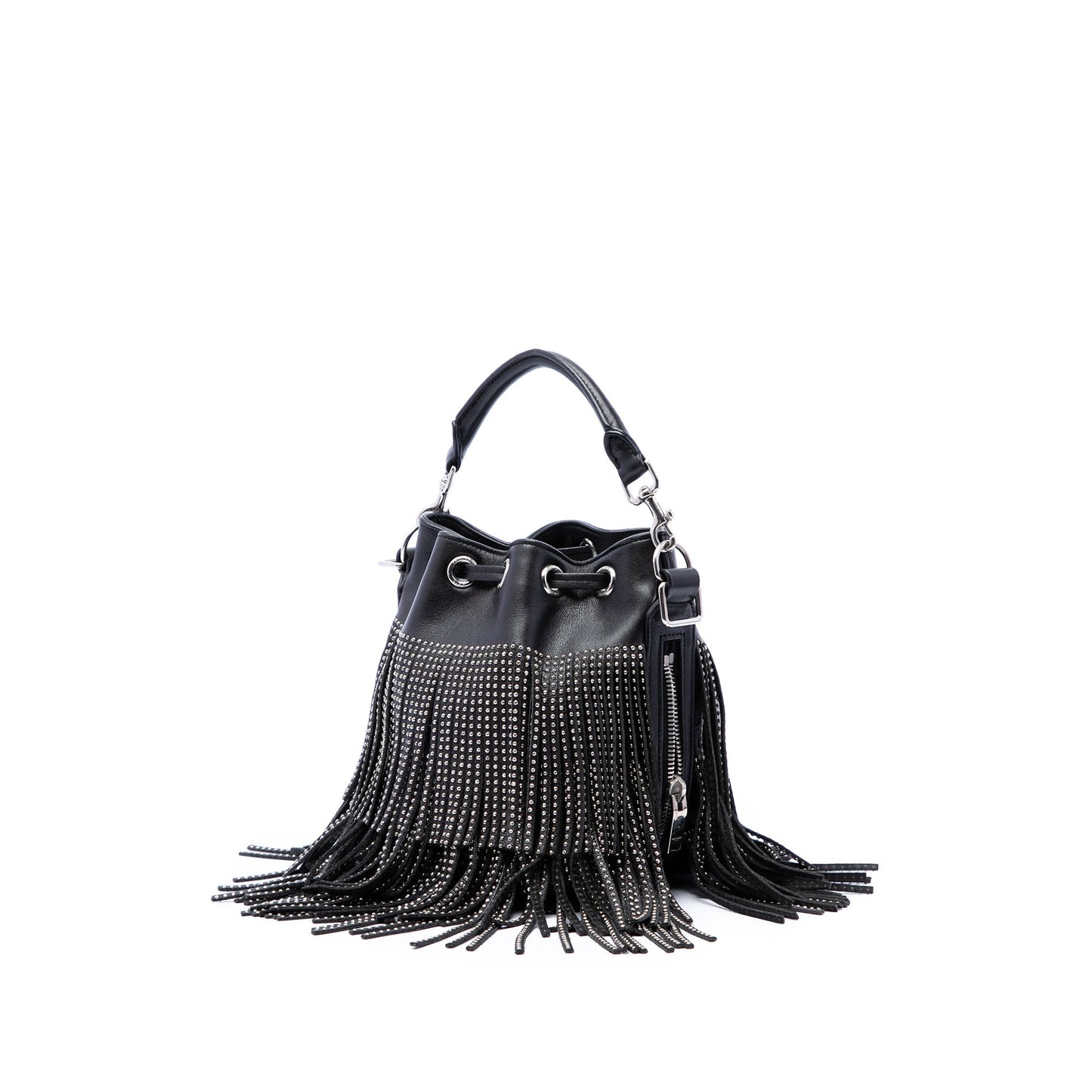 Saint Laurent Small Studded Calfskin Emmanuelle Fringe Bucket Bag