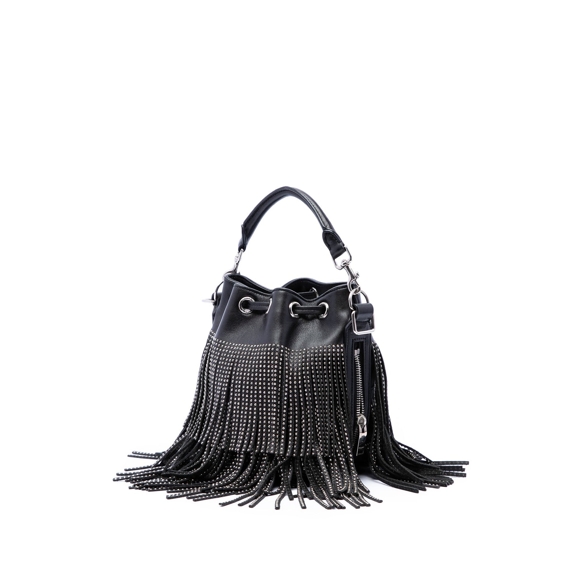 Saint Laurent Small Studded Calfskin Emmanuelle Fringe Bucket Bag