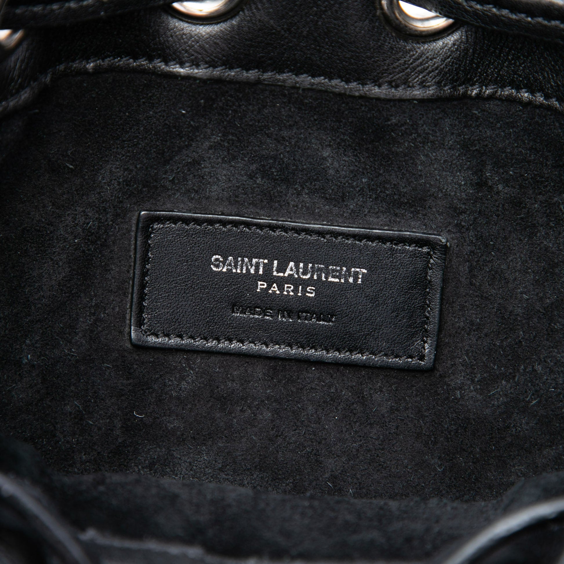 Saint Laurent Small Studded Calfskin Emmanuelle Fringe Bucket Bag