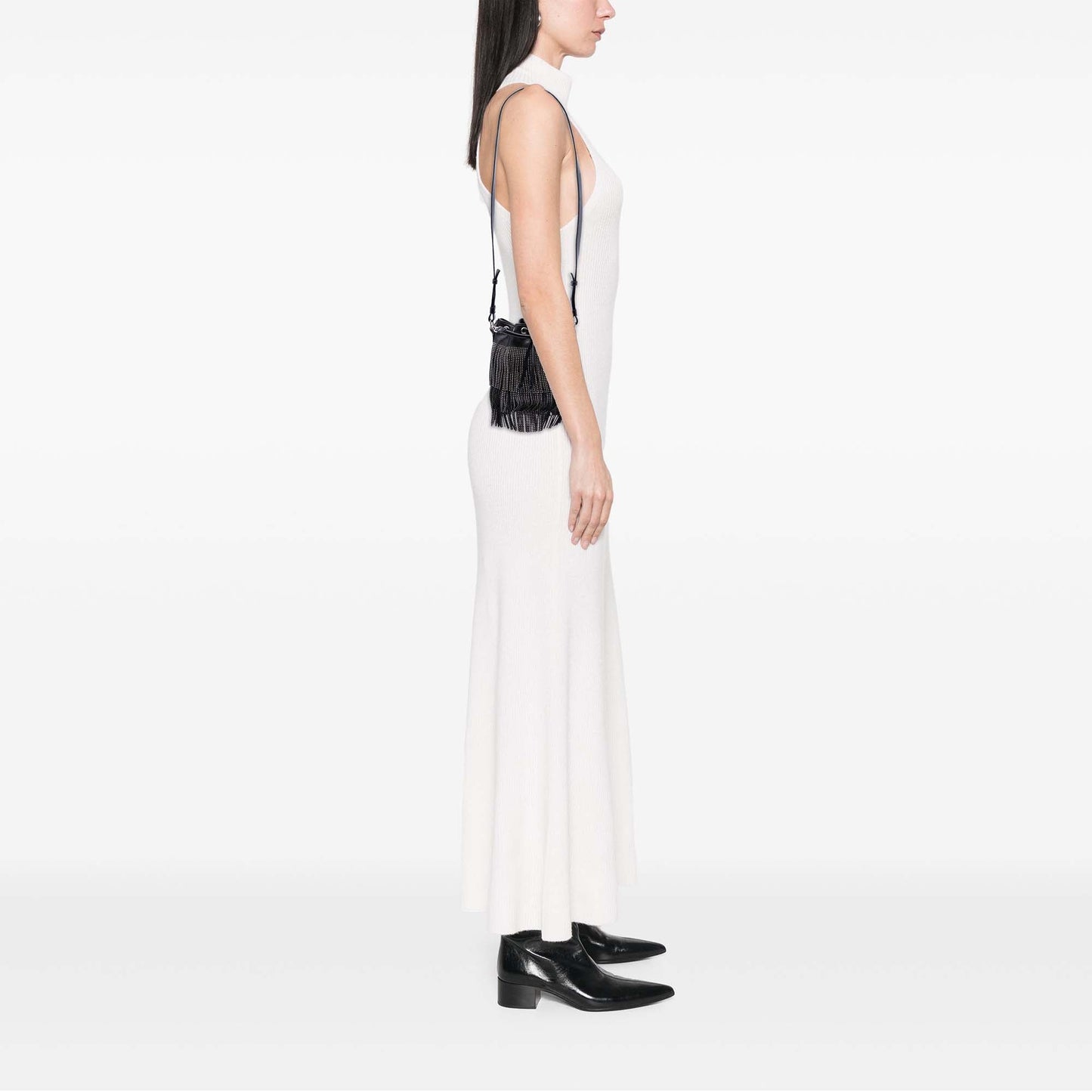 Saint Laurent Small Studded Calfskin Emmanuelle Fringe Bucket Bag