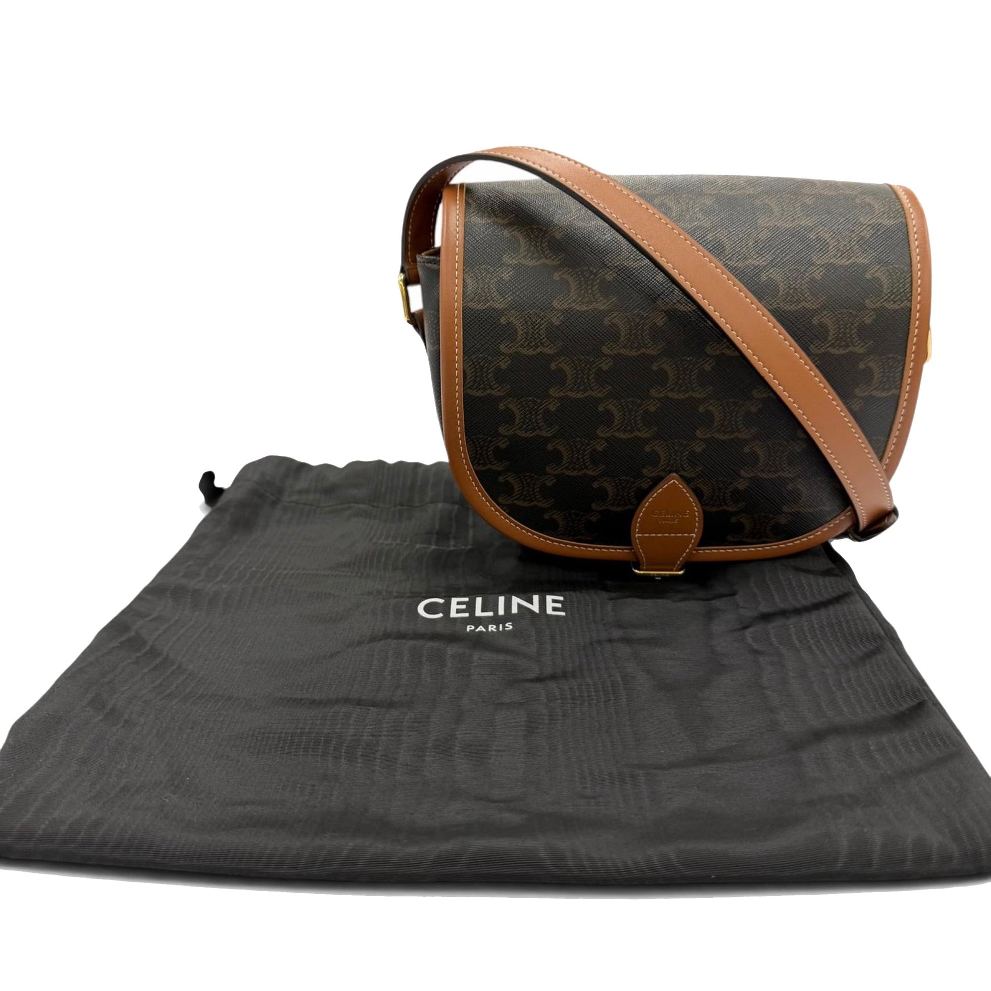 Celine Medium Triomphe Coated Canvas Folco Crossbody