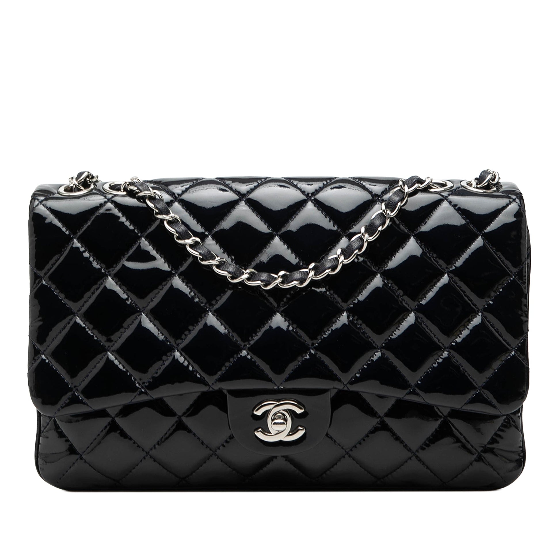 Chanel Jumbo Quilted Patent 3 Compartment Flap