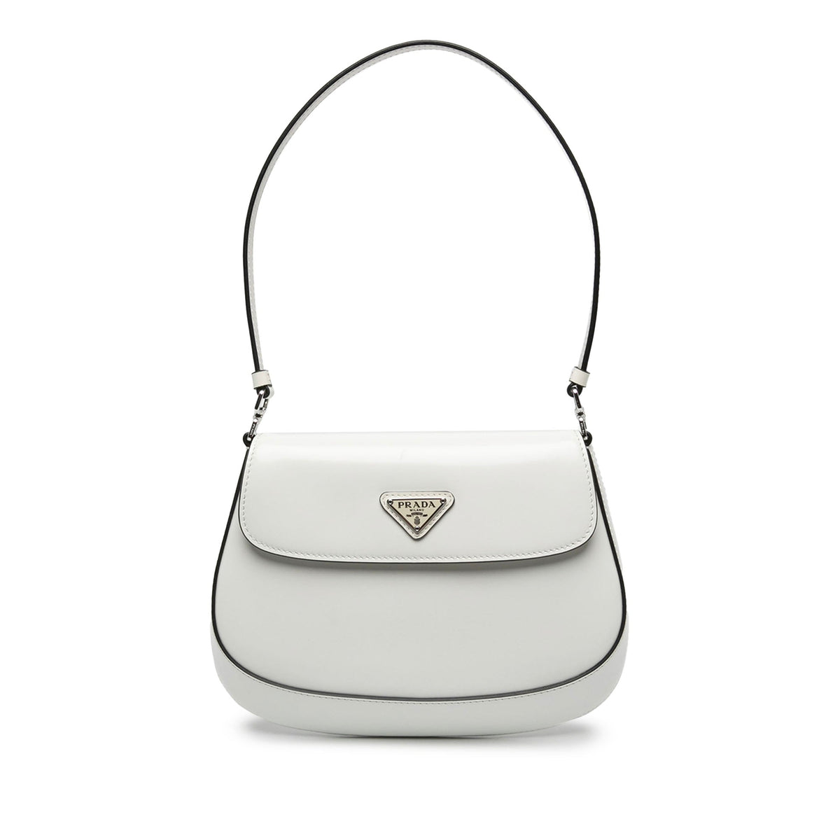 Prada Spazzolato Leather Cleo Flap Shoulder Bag — White