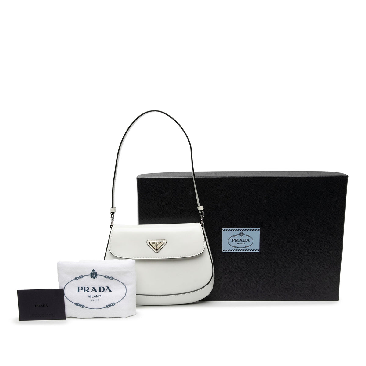 Prada Spazzolato Leather Cleo Flap Shoulder Bag — White