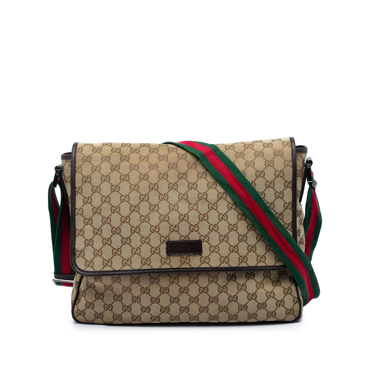 Gucci GG Canvas Web Flap Messenger Bag — Beige
