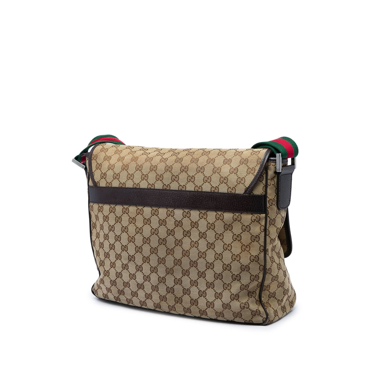 Gucci GG Canvas Web Flap Messenger Bag — Beige