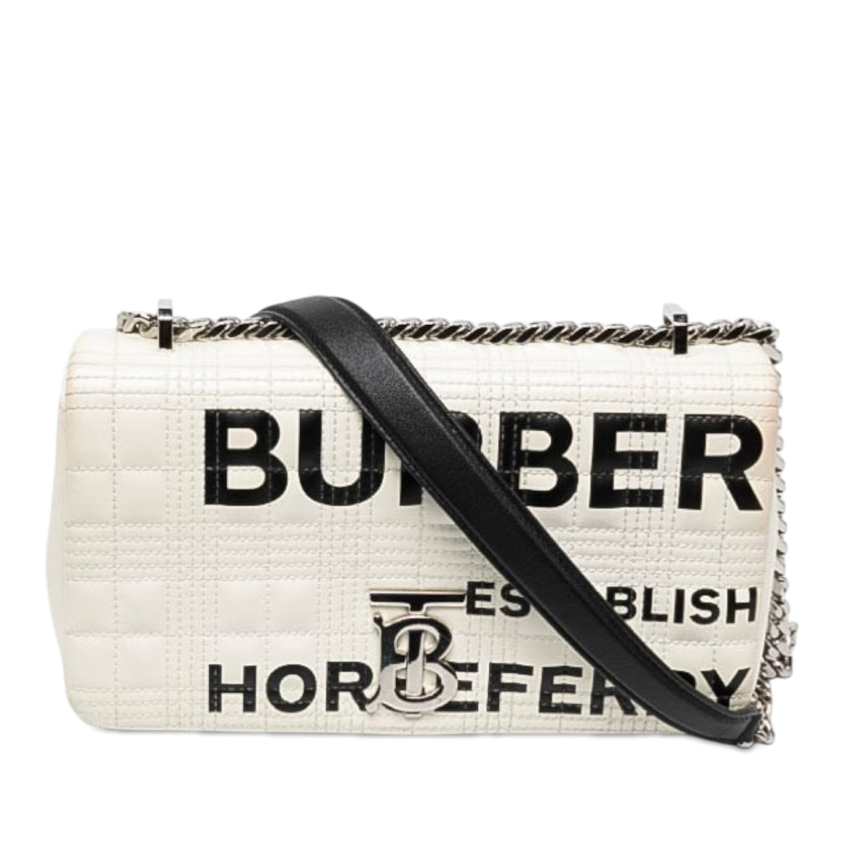 Burberry Small Quilted Coated Canvas Horseferry Lola Crossbody — White