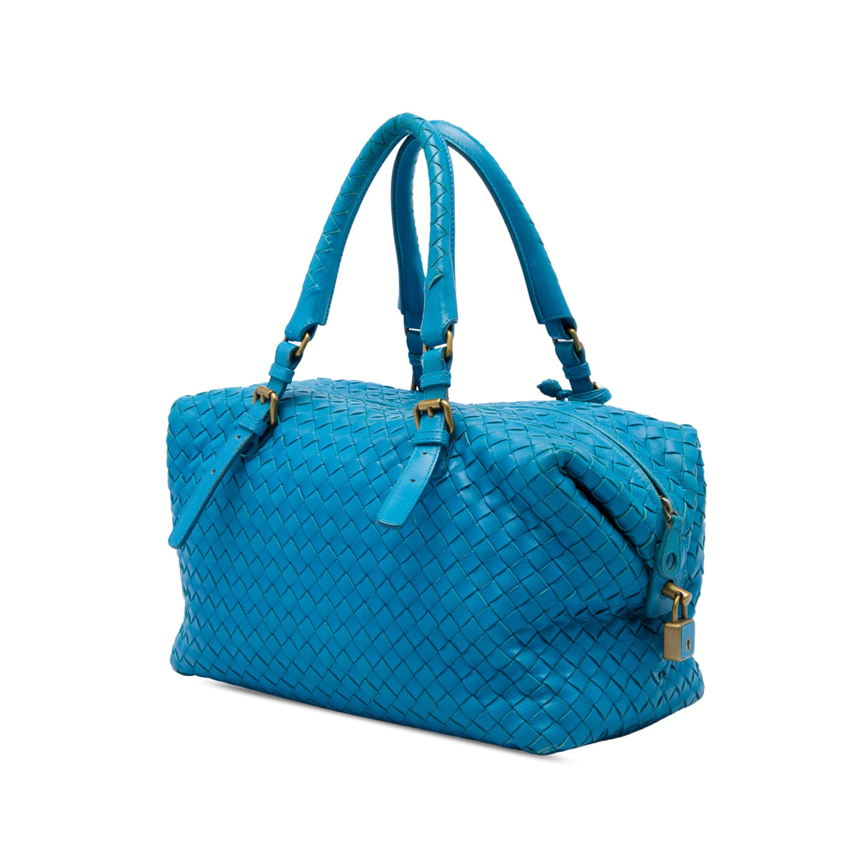 Bottega Veneta Nappa Intrecciato Boston Bag — Blue