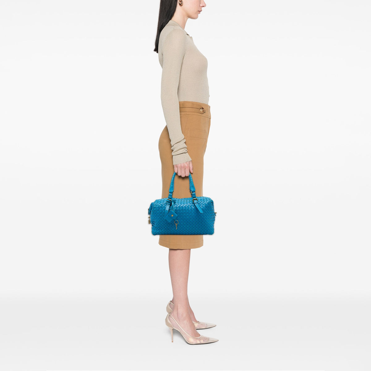 Bottega Veneta Nappa Intrecciato Boston Bag — Blue