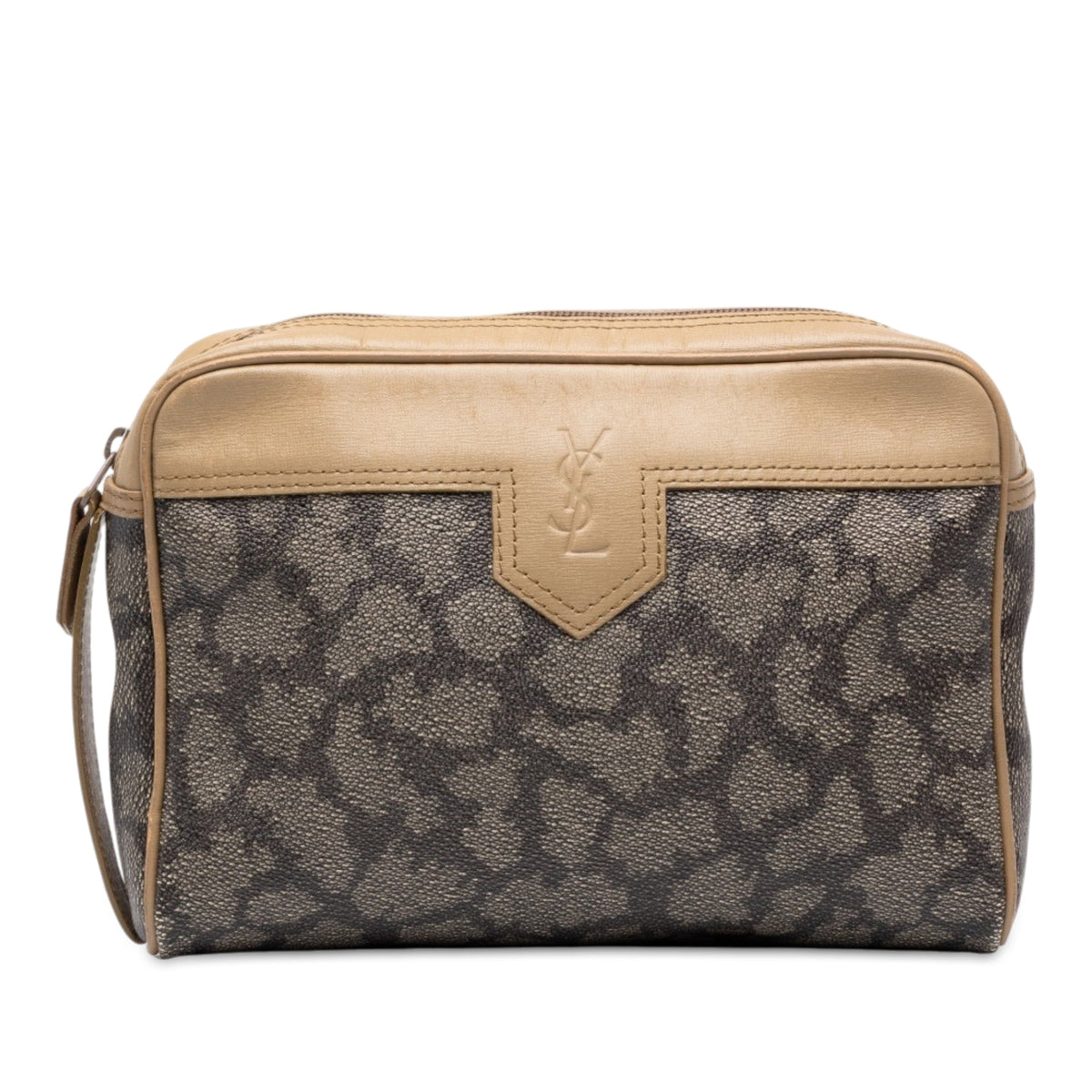 Saint Laurent Printed Coated Canvas Clutch — Gray