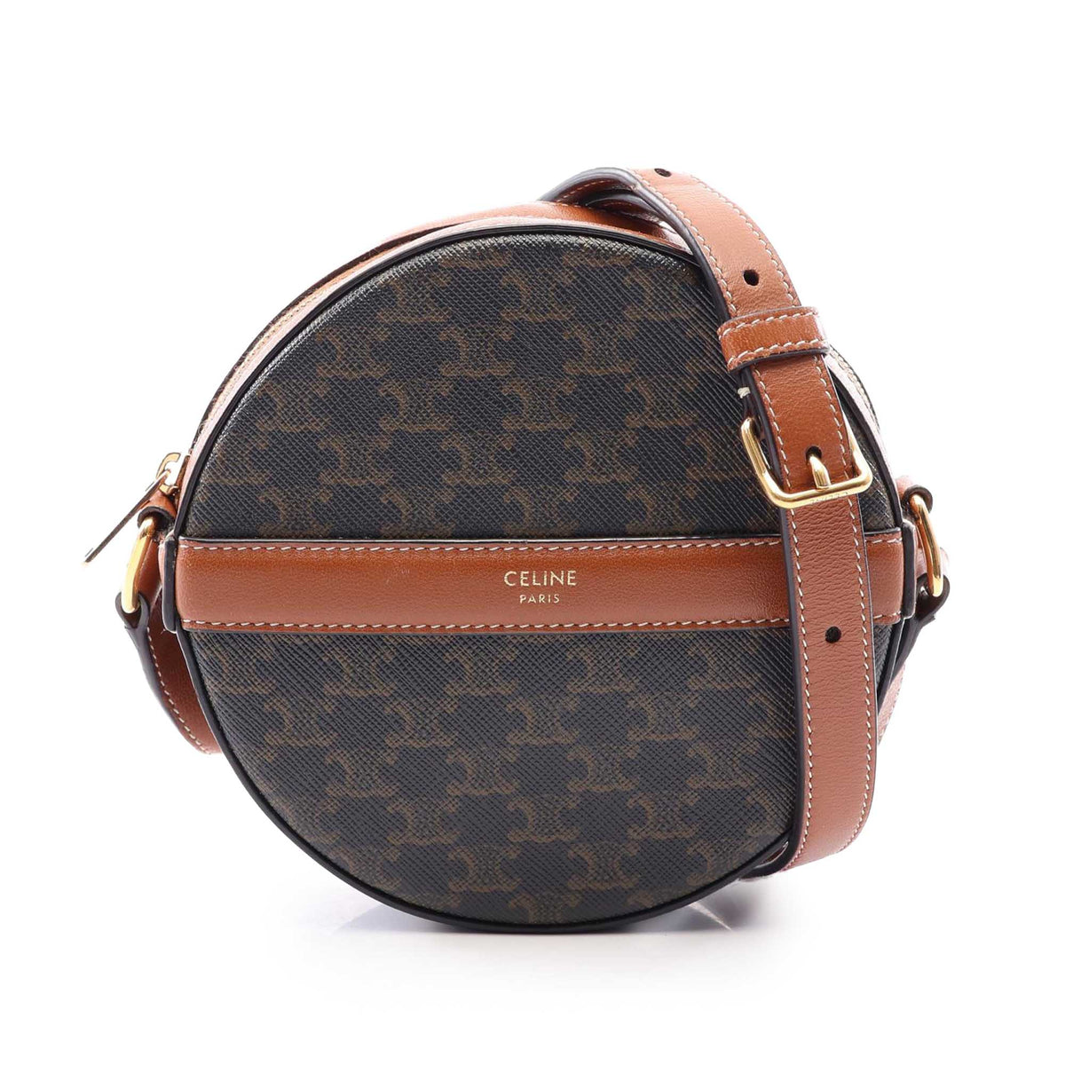 Celine Triomphe Coated Canvas Round Purse on Strap