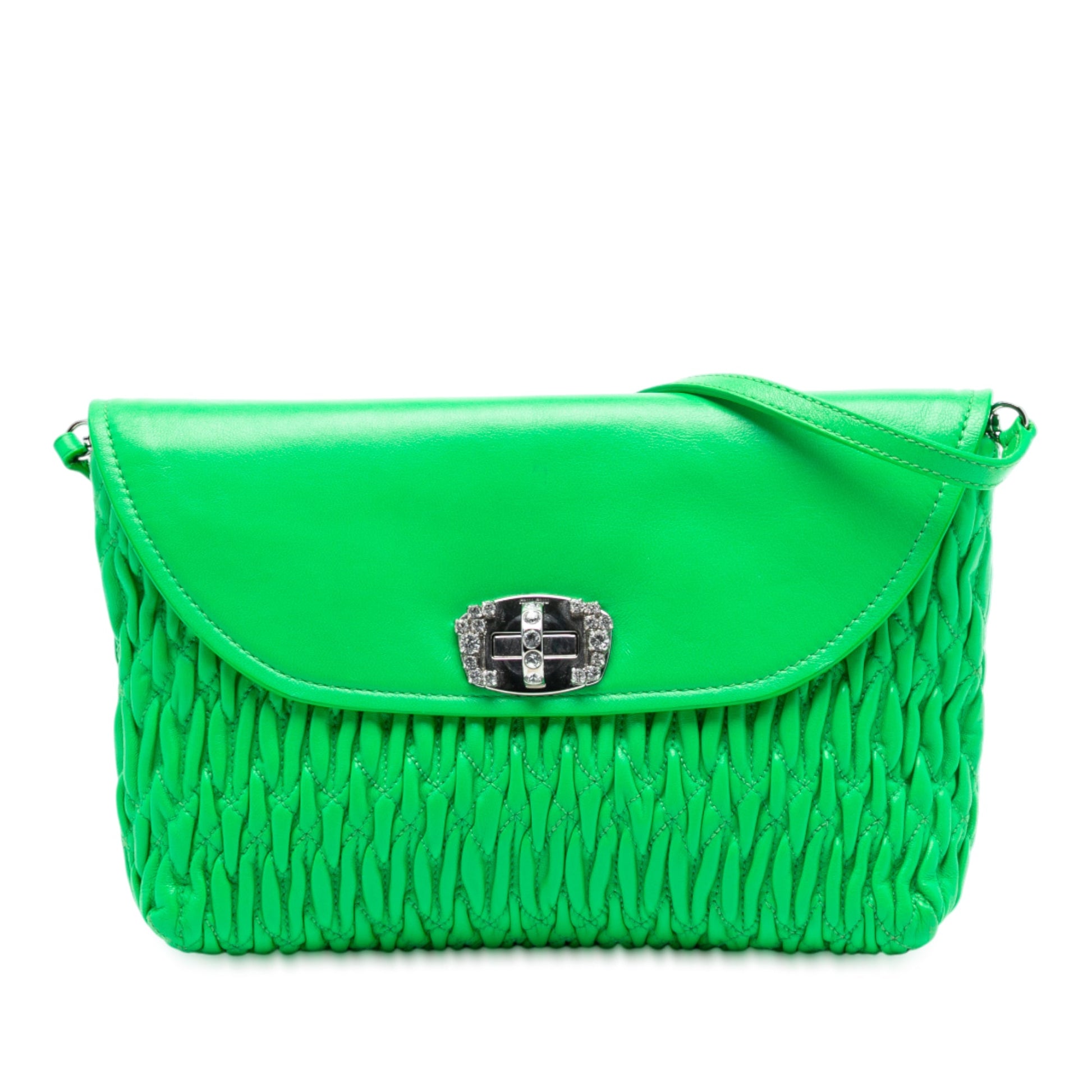 Miu Miu Matelasse Leather Crystal Flap Shoulder Bag