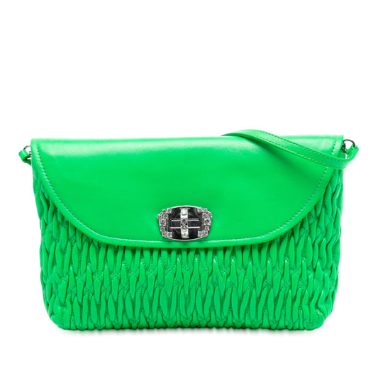 Miu Miu Matelasse Leather Crystal Flap Shoulder Bag