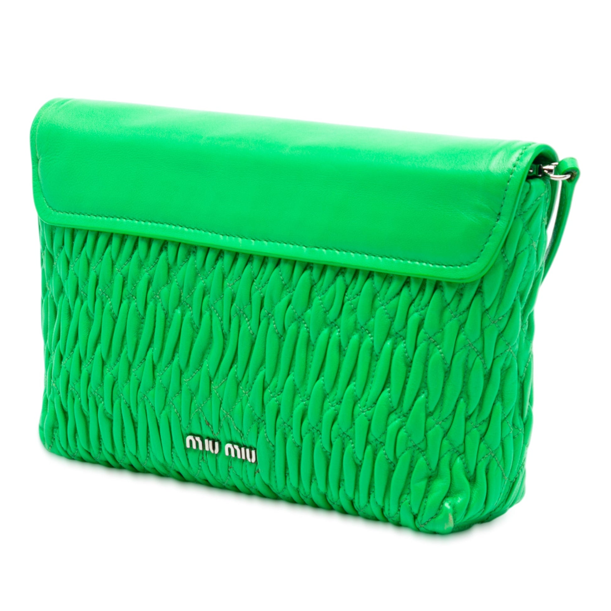 Miu Miu Matelasse Leather Crystal Flap Shoulder Bag