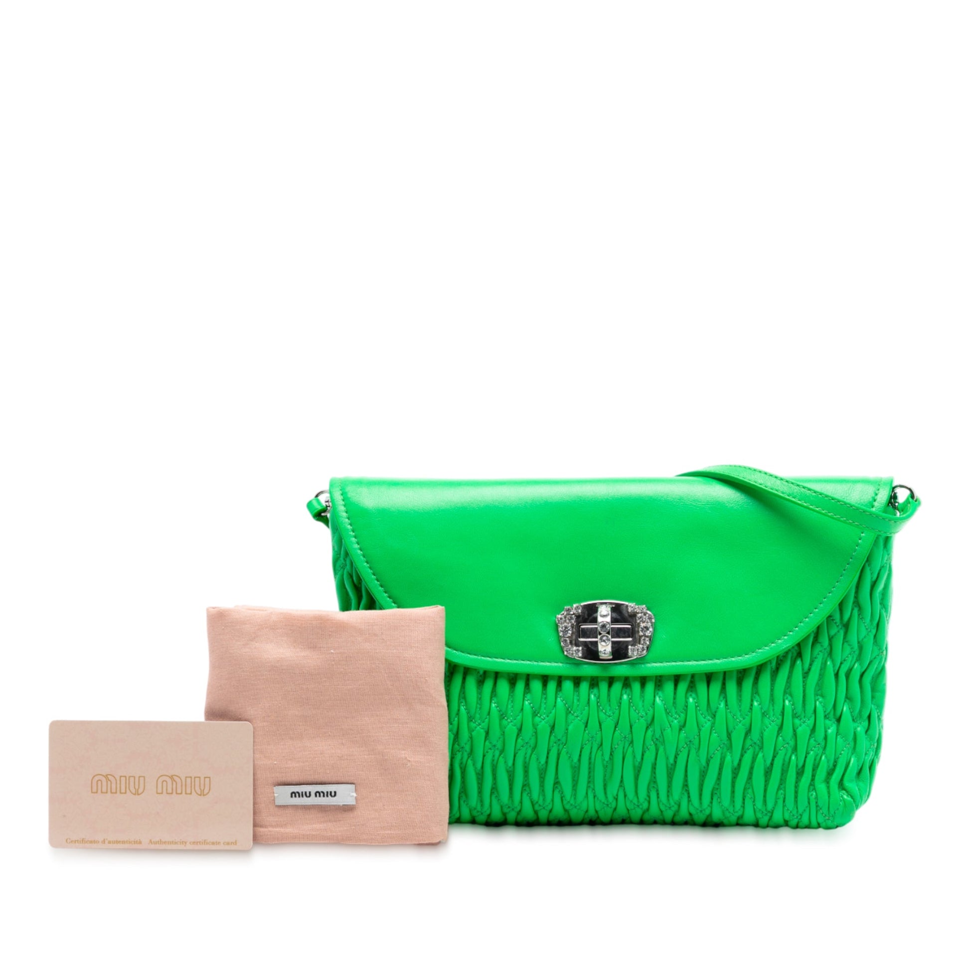 Miu Miu Matelasse Leather Crystal Flap Shoulder Bag