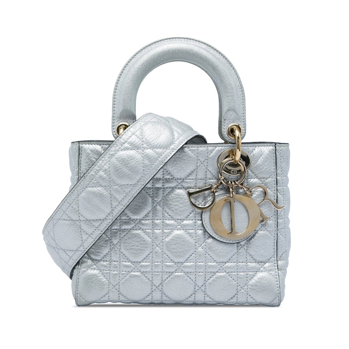 Dior Small Metallic Grained Calfskin Cannage Supple Lady Dior — Silver