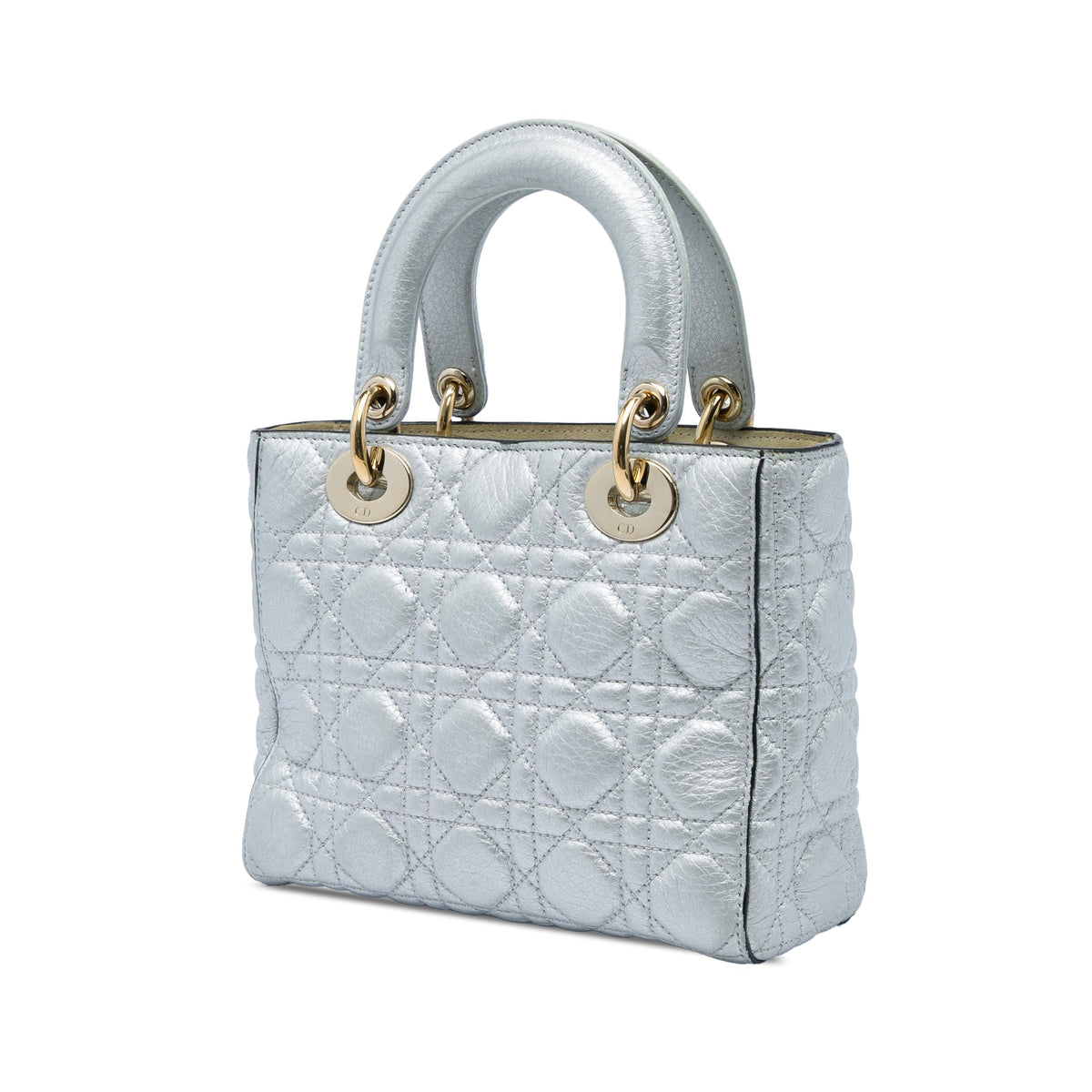 Dior Small Metallic Grained Calfskin Cannage Supple Lady Dior — Silver
