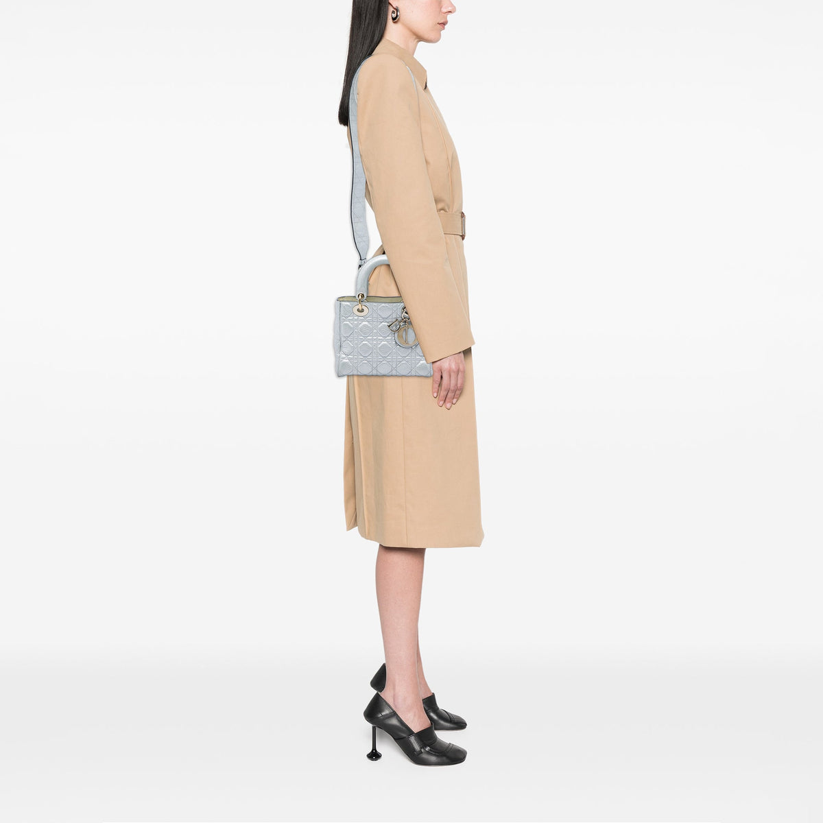 Dior Small Metallic Grained Calfskin Cannage Supple Lady Dior — Silver
