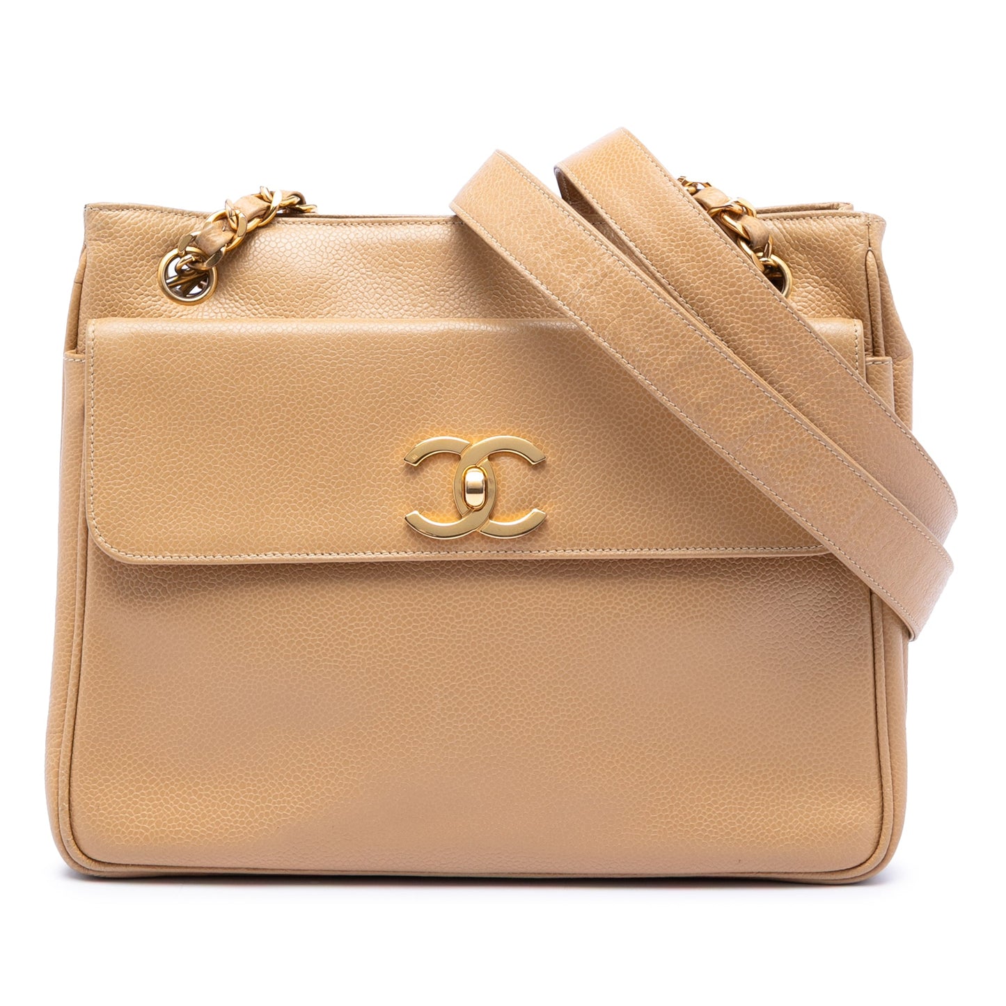 CC Caviar Front Pocket Chain Shoulder Bag