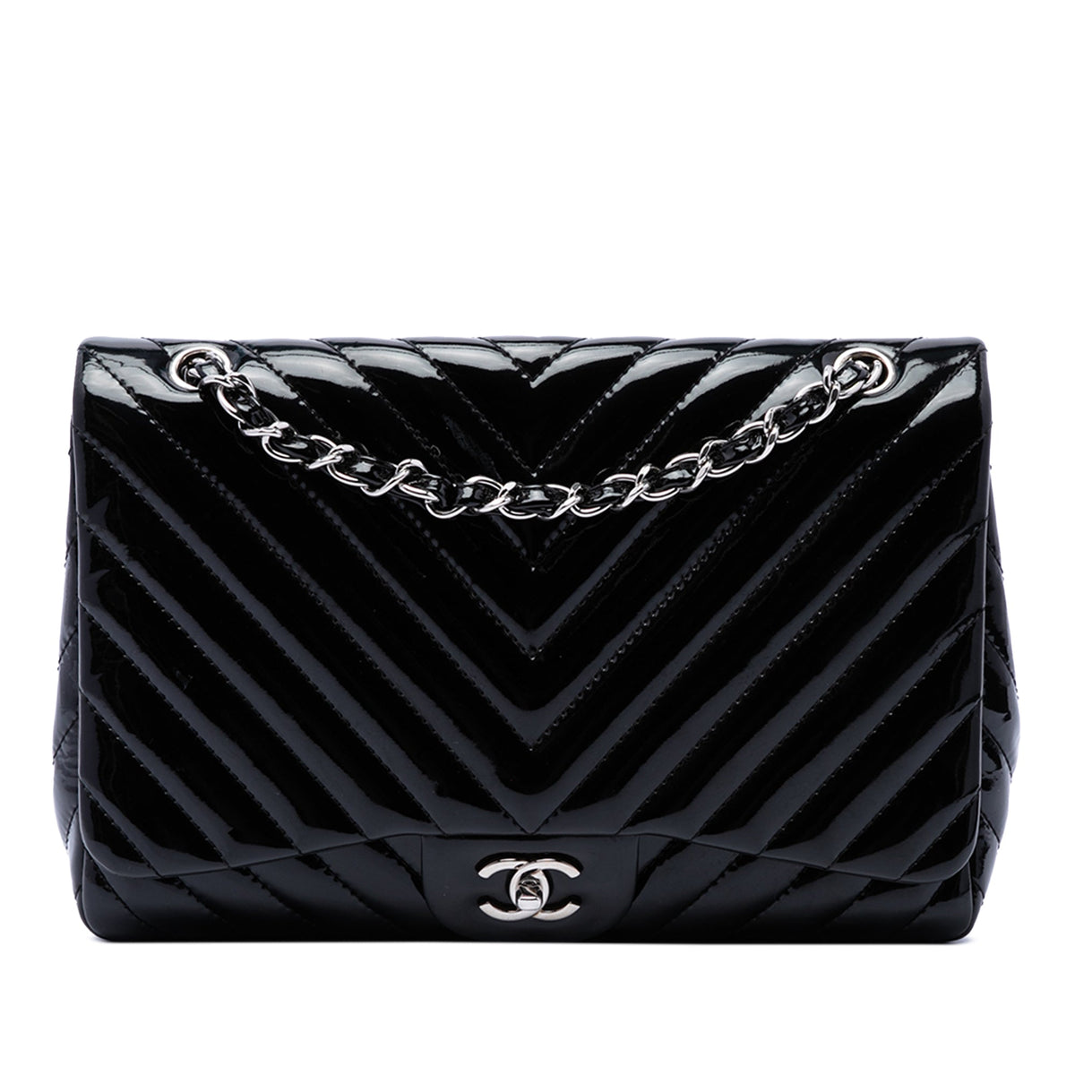 Chanel Jumbo Classic Chevron Patent Single Flap