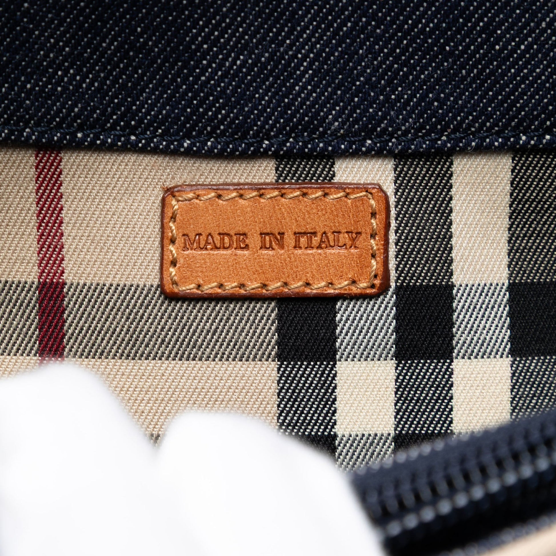 Burberry House Check Canvas Trimmed Denim Handbag