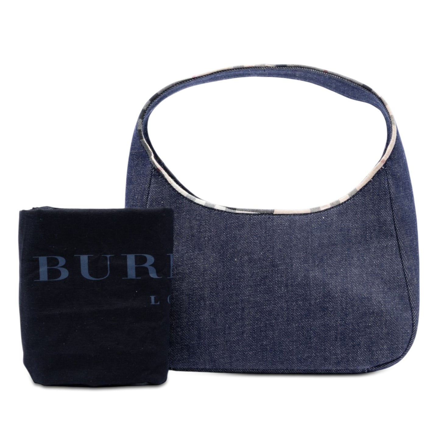 Burberry House Check Canvas Trimmed Denim Handbag