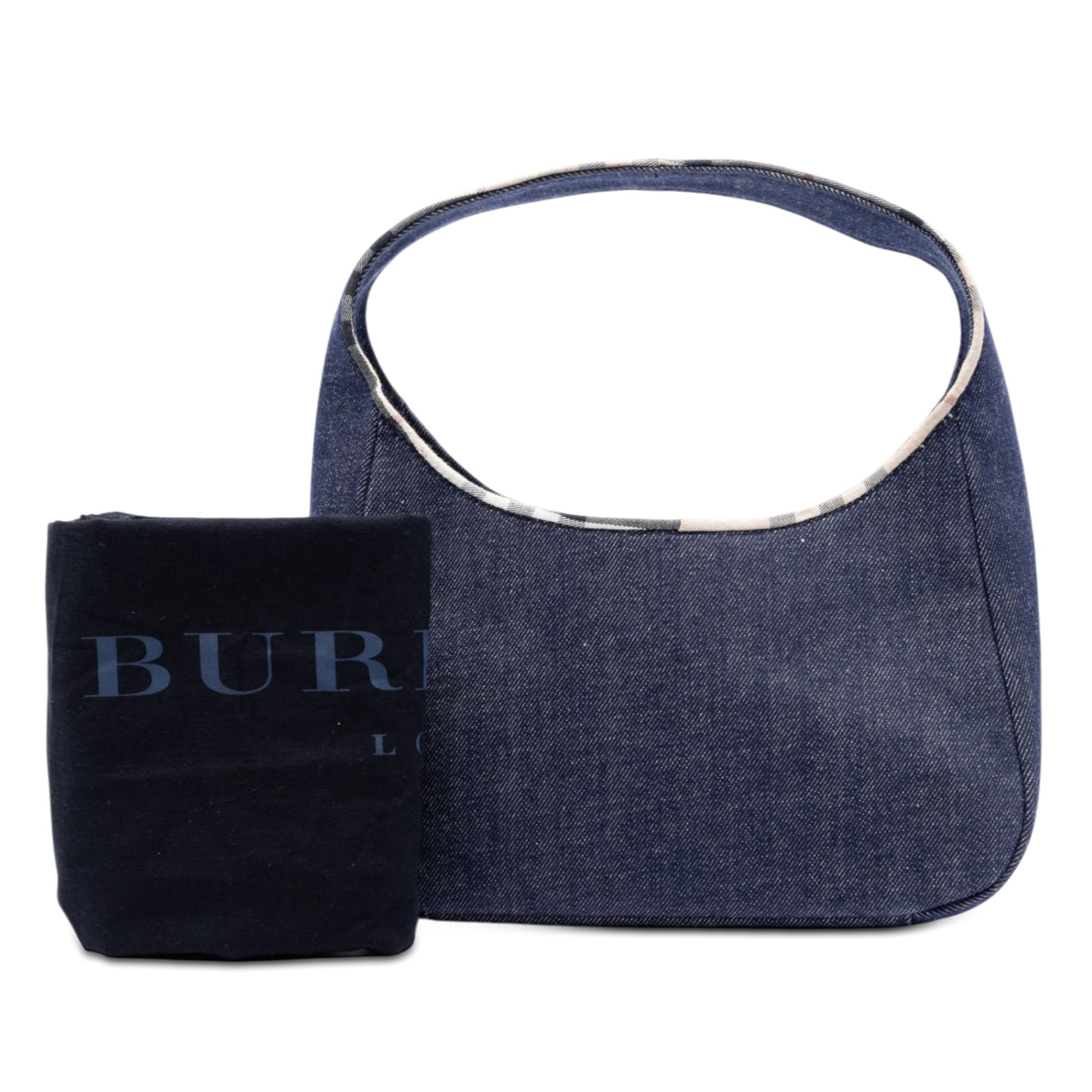 Burberry House Check Canvas Trimmed Denim Handbag