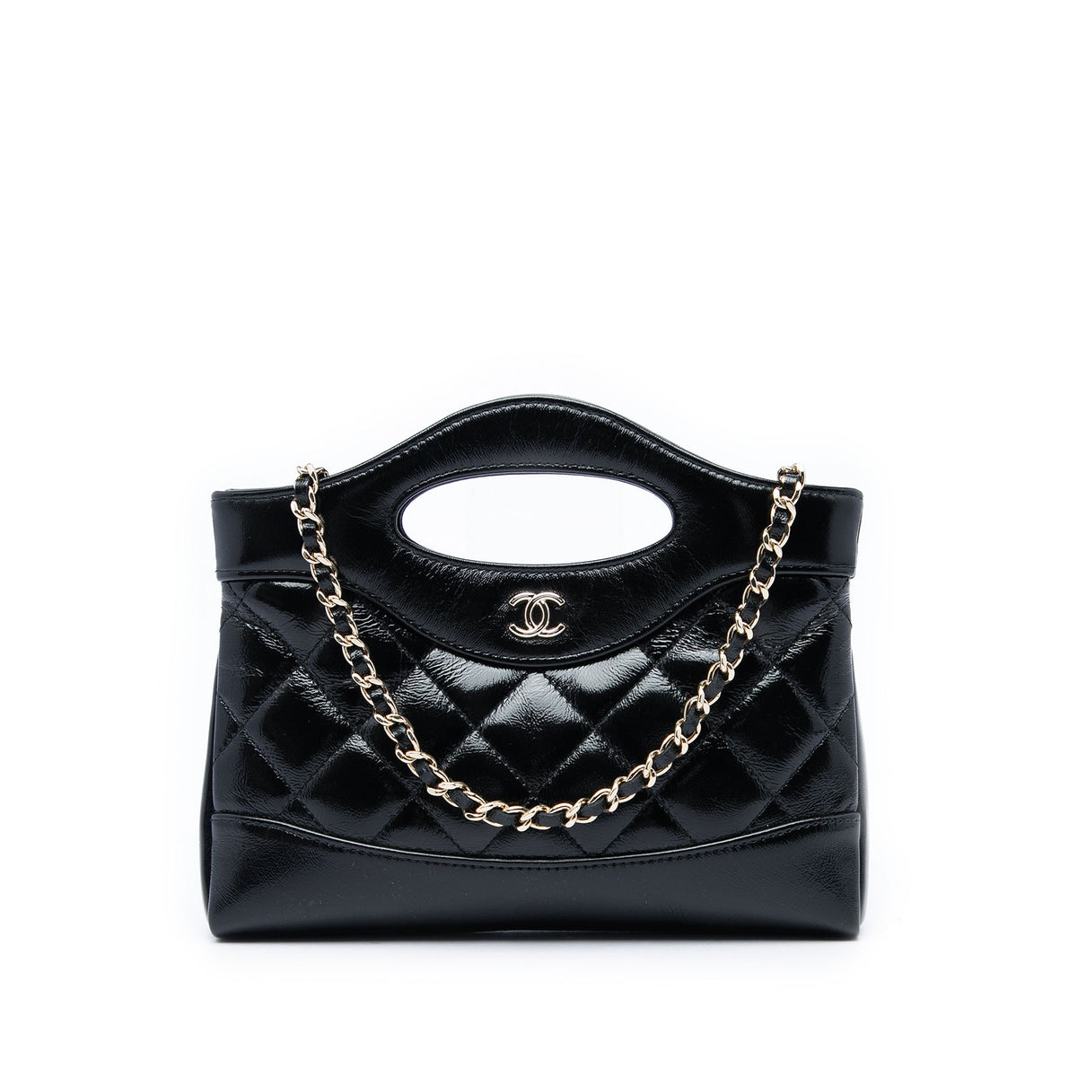 Chanel Nano Shiny Crumpled Calfskin 31 Shopping Bag — Black