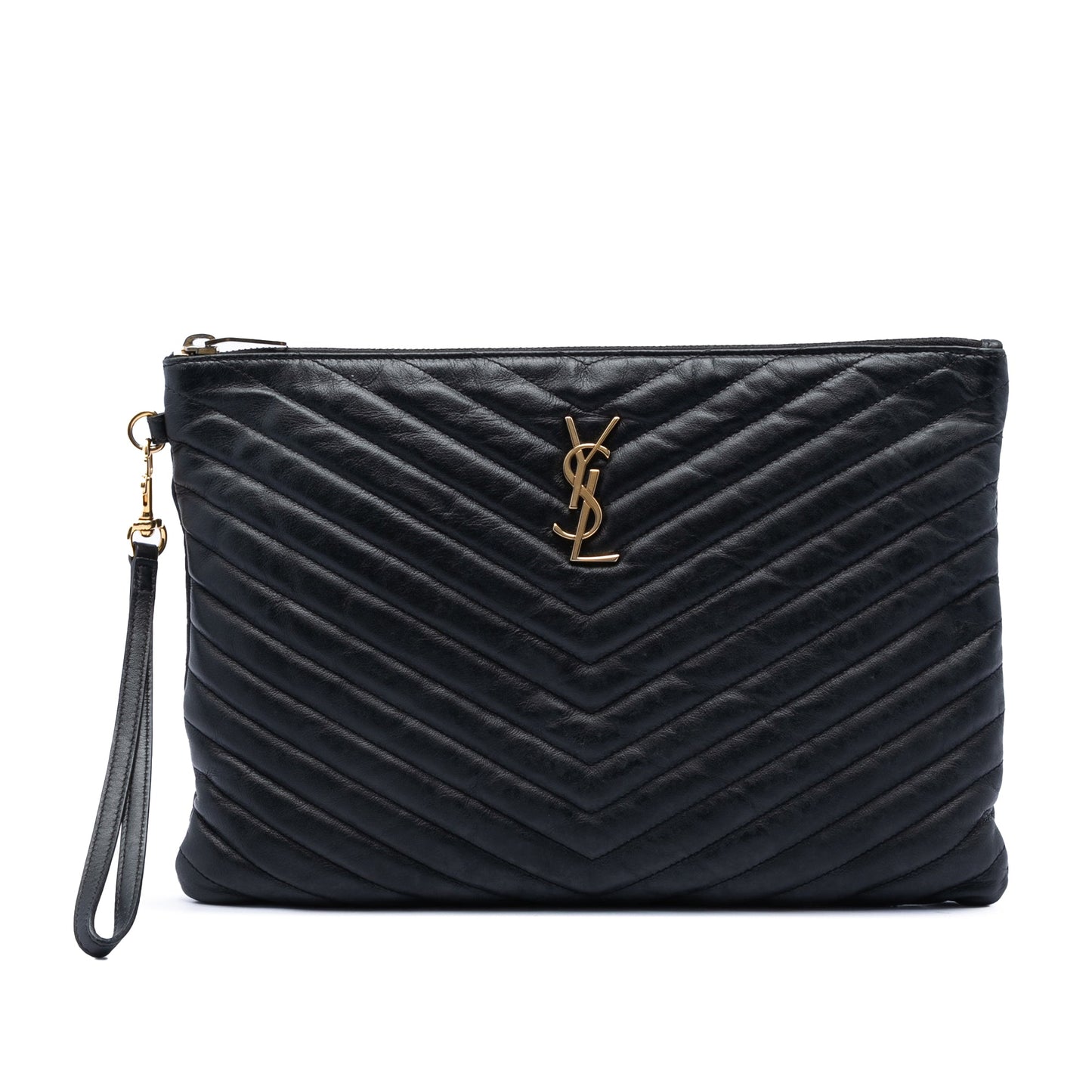 Saint Laurent Chevron Calfskin Monogram Zip A4 Pouch
