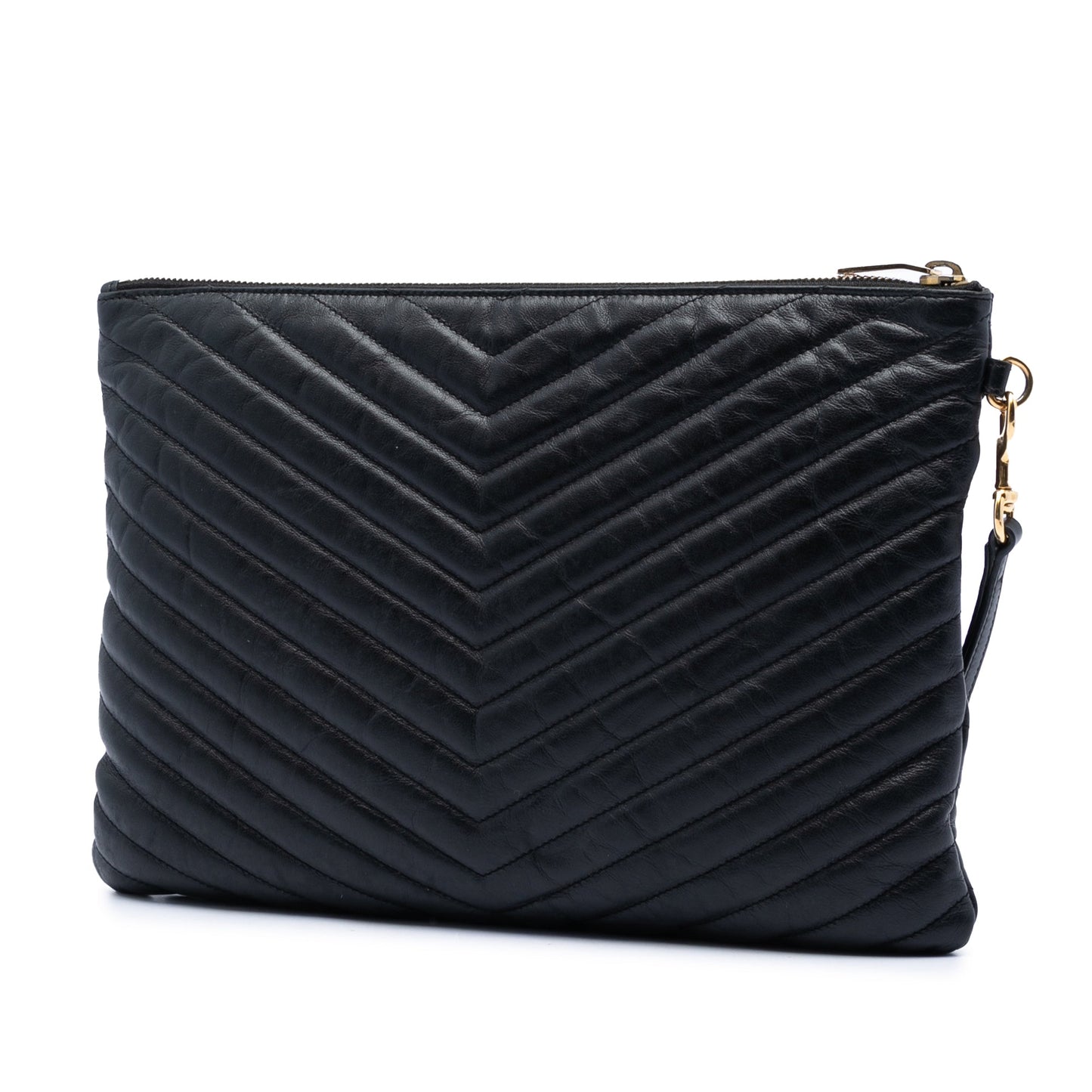 Saint Laurent Chevron Calfskin Monogram Zip A4 Pouch