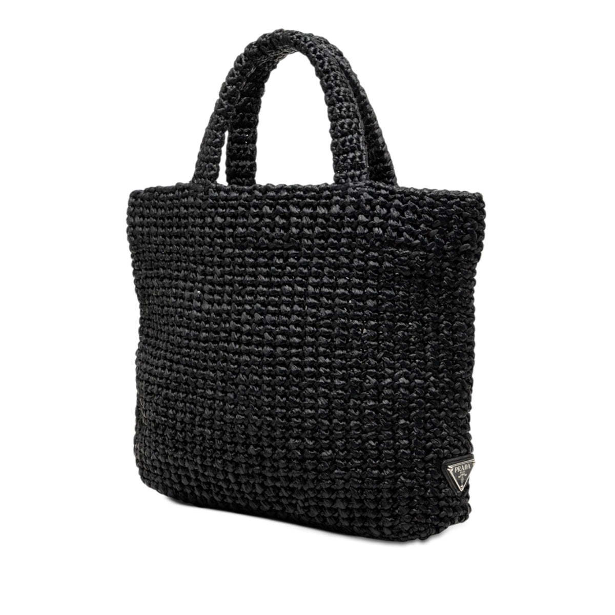 Prada Small Raffia Effect Crochet Embroidered Logo Tote