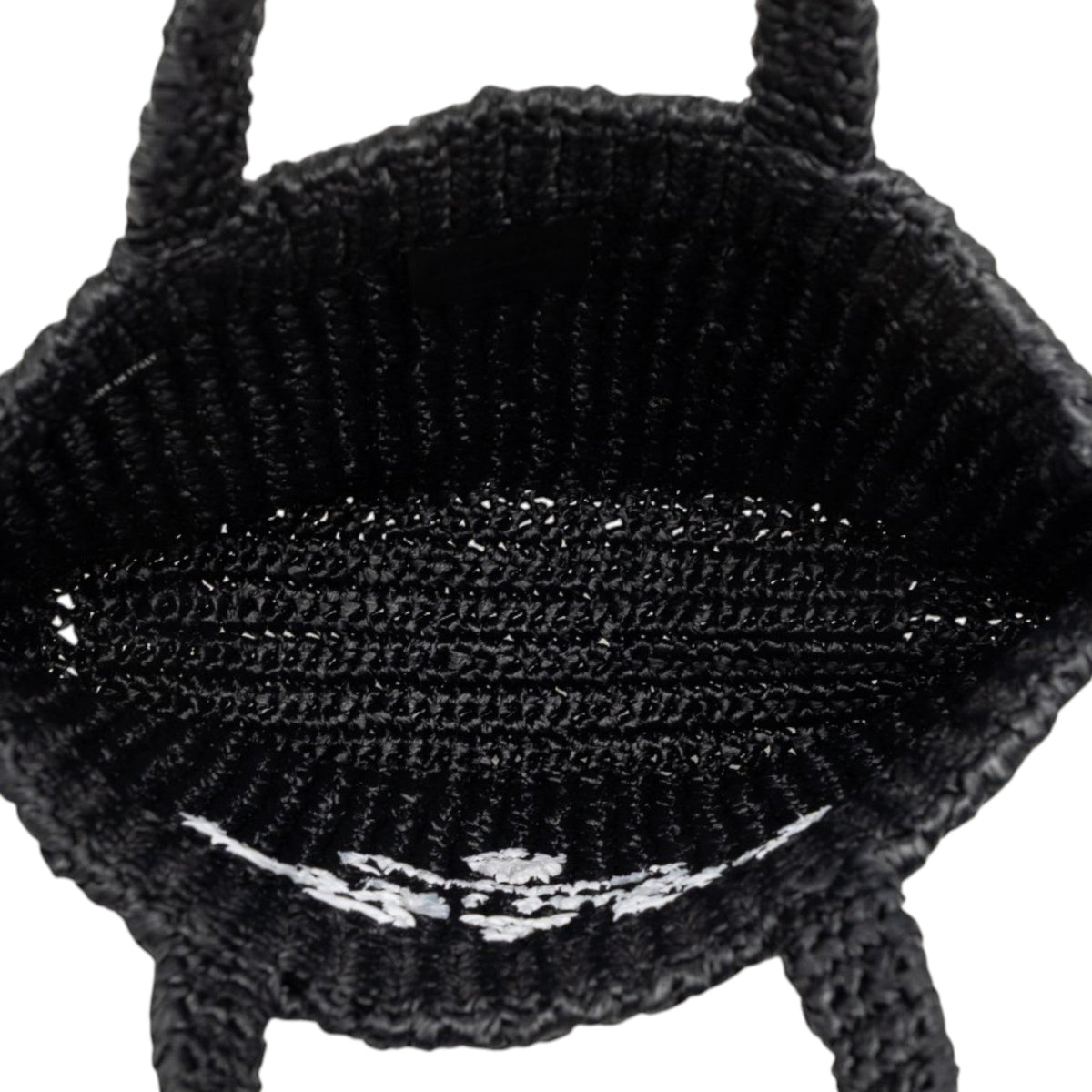 Prada Small Raffia Effect Crochet Embroidered Logo Tote