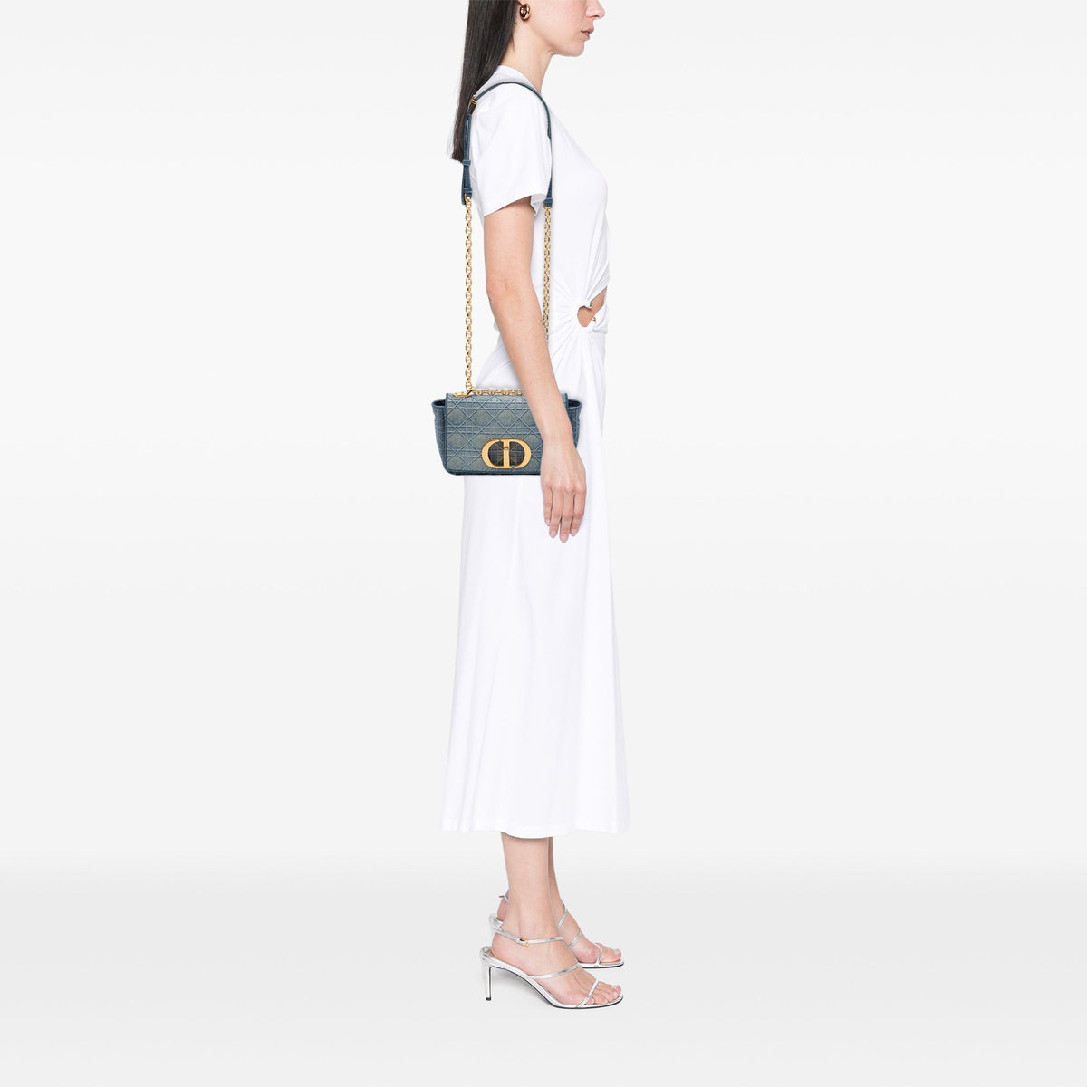 Dior Small Embroidered Denim Cannage Caro Bag
