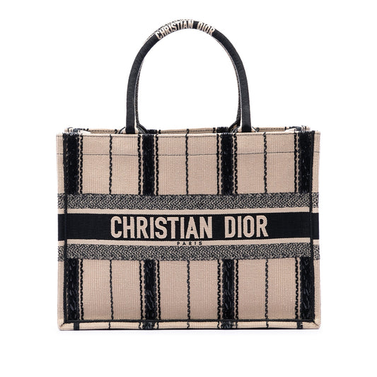 Dior Medium Embroidered Canvas Bayadere Book Tote