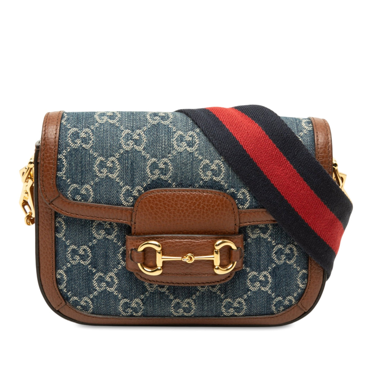 Gucci Small GG Denim Web Horsebit 1955 Crossbody — Blue