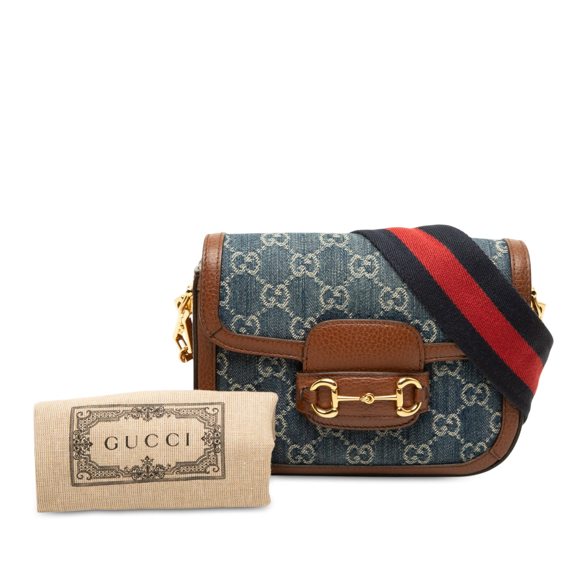 Gucci Small GG Denim Web Horsebit 1955 Crossbody — Blue