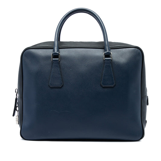 Prada Bicolor Saffiano Business Bag — Blue