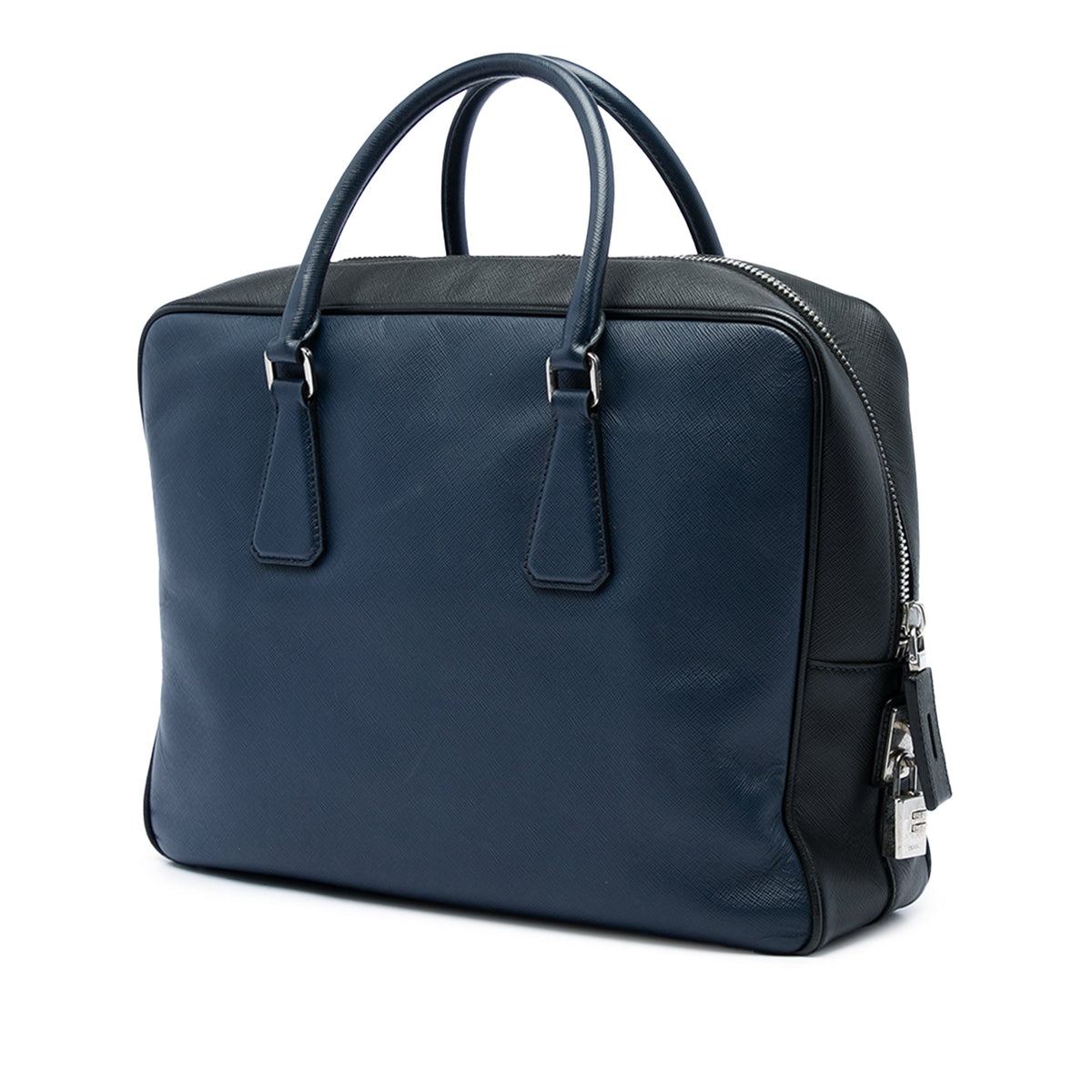 Prada Bicolor Saffiano Business Bag — Blue