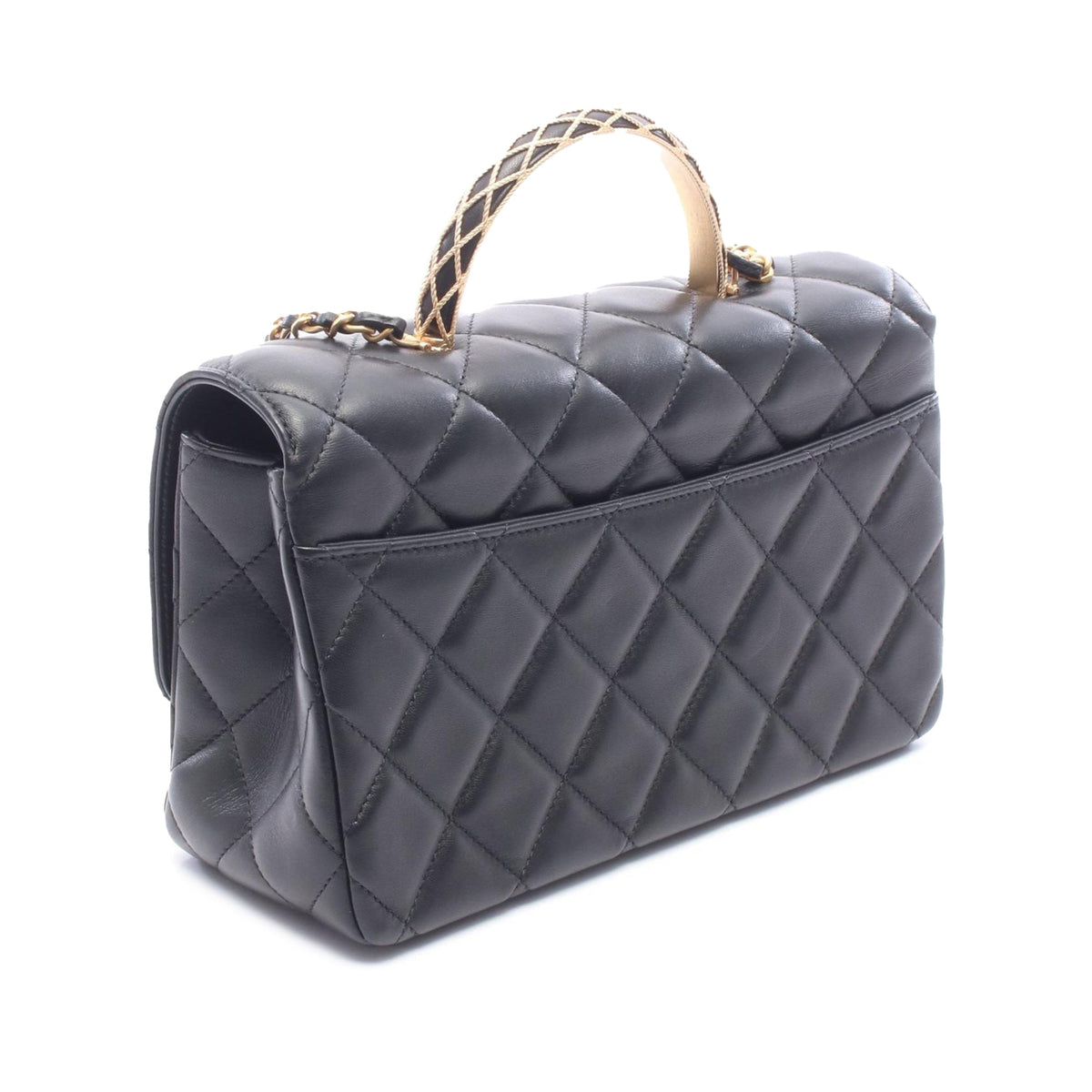 Chanel CC Quilted Lambskin Chain Top Handle Flap — Black
