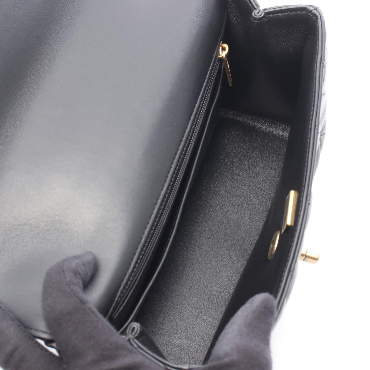 Chanel CC Quilted Lambskin Chain Top Handle Flap — Black
