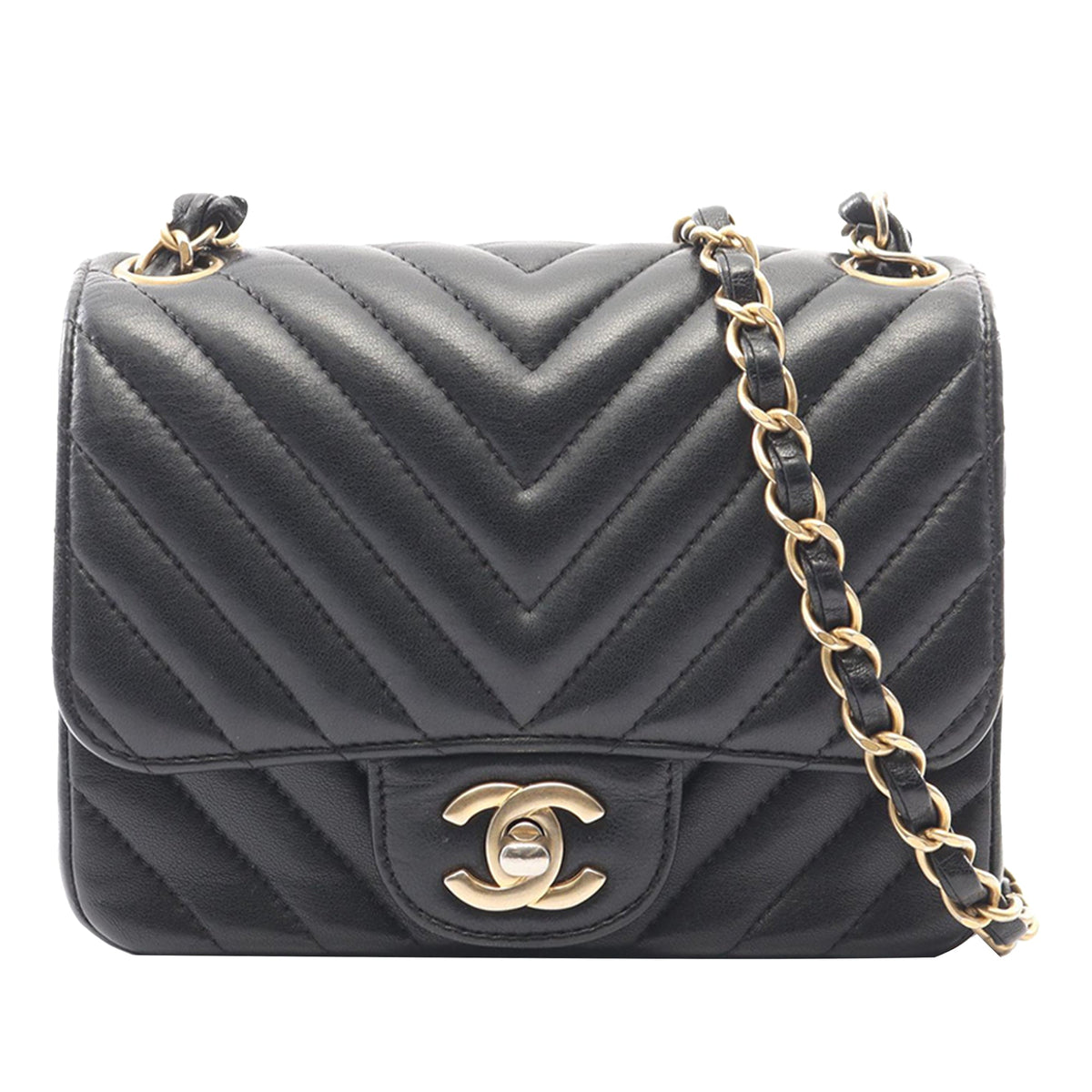 Chanel Mini Square Classic Chevron Lambskin Single Flap
