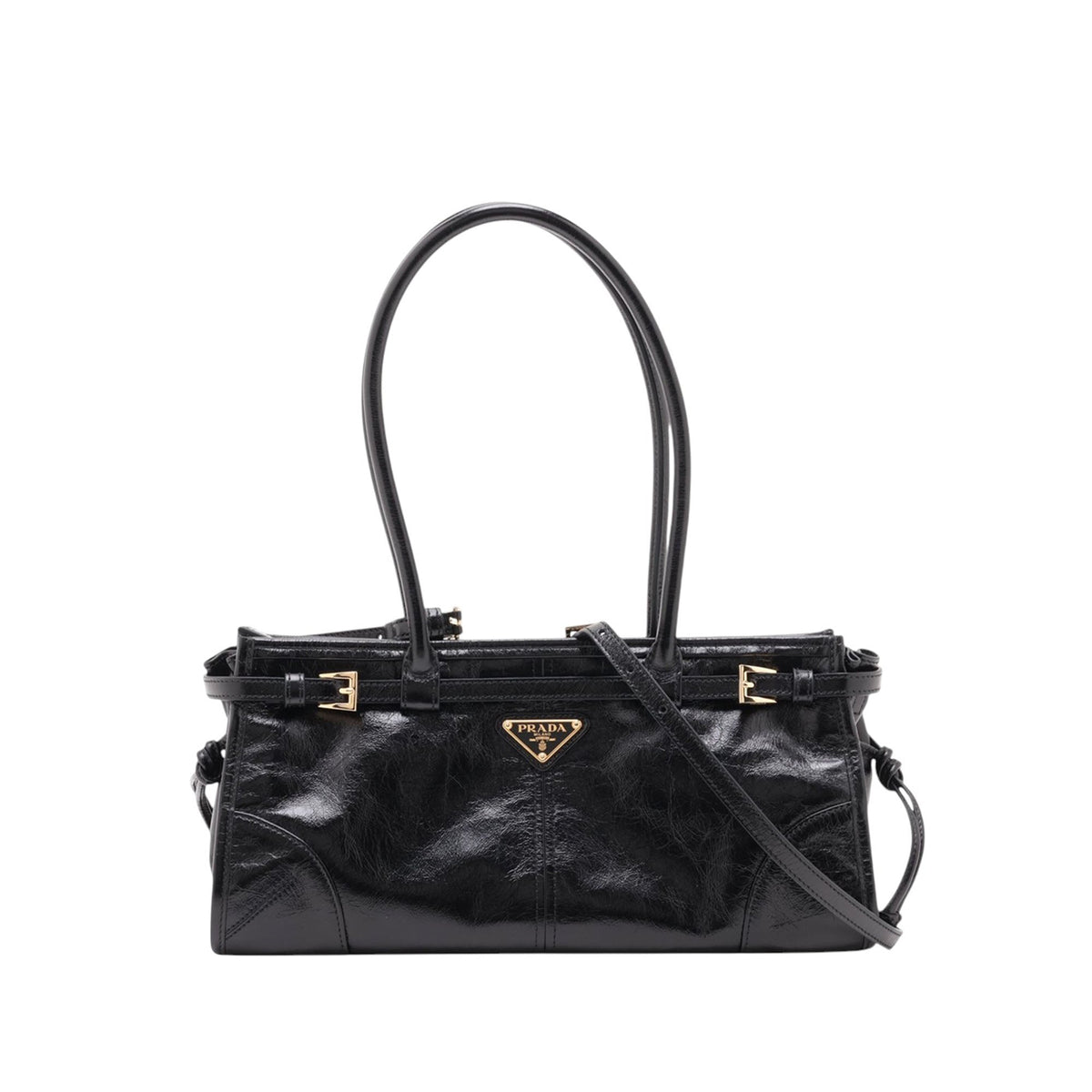 Prada Medium Glossy Calfskin Bonnie Satchel — Black