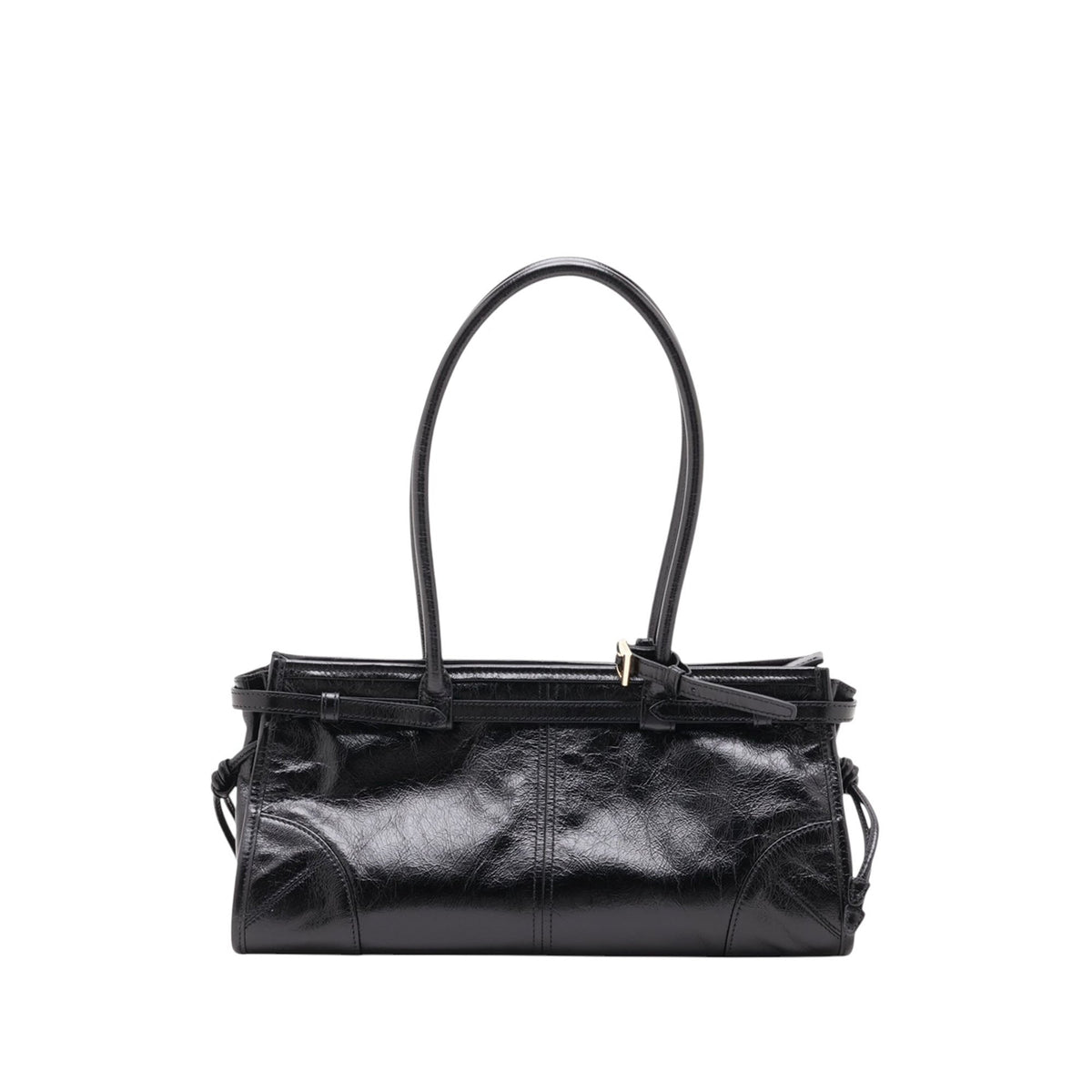 Prada Medium Glossy Calfskin Bonnie Satchel — Black