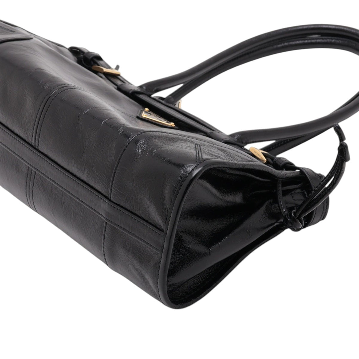 Prada Medium Glossy Calfskin Bonnie Satchel — Black